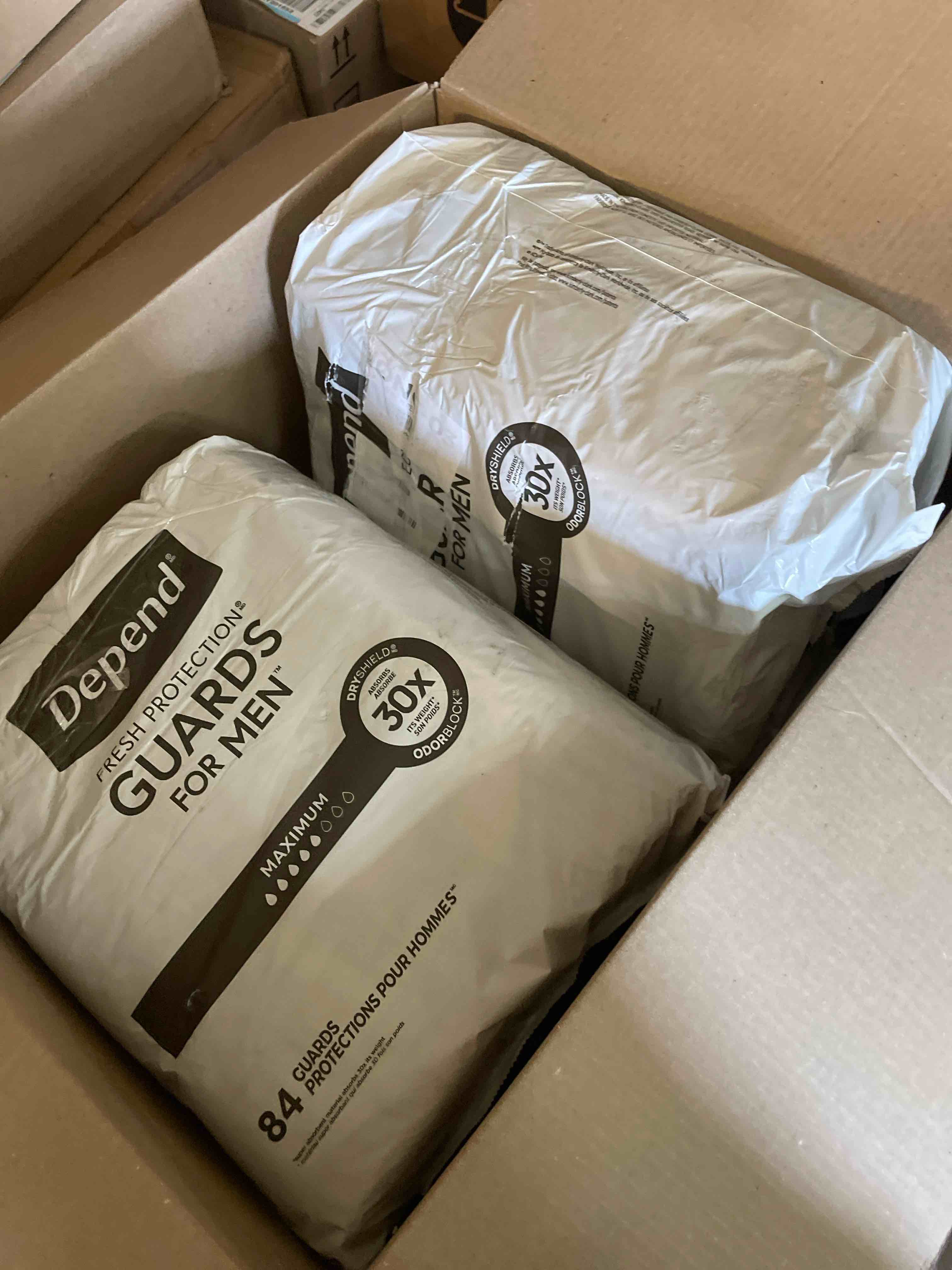 Condition photo showing Good Condition for Depend Guards Incontinence Pads for Men, Maximum Absorbency, 168 Count (2 Packs of 84), Packaging May Vary