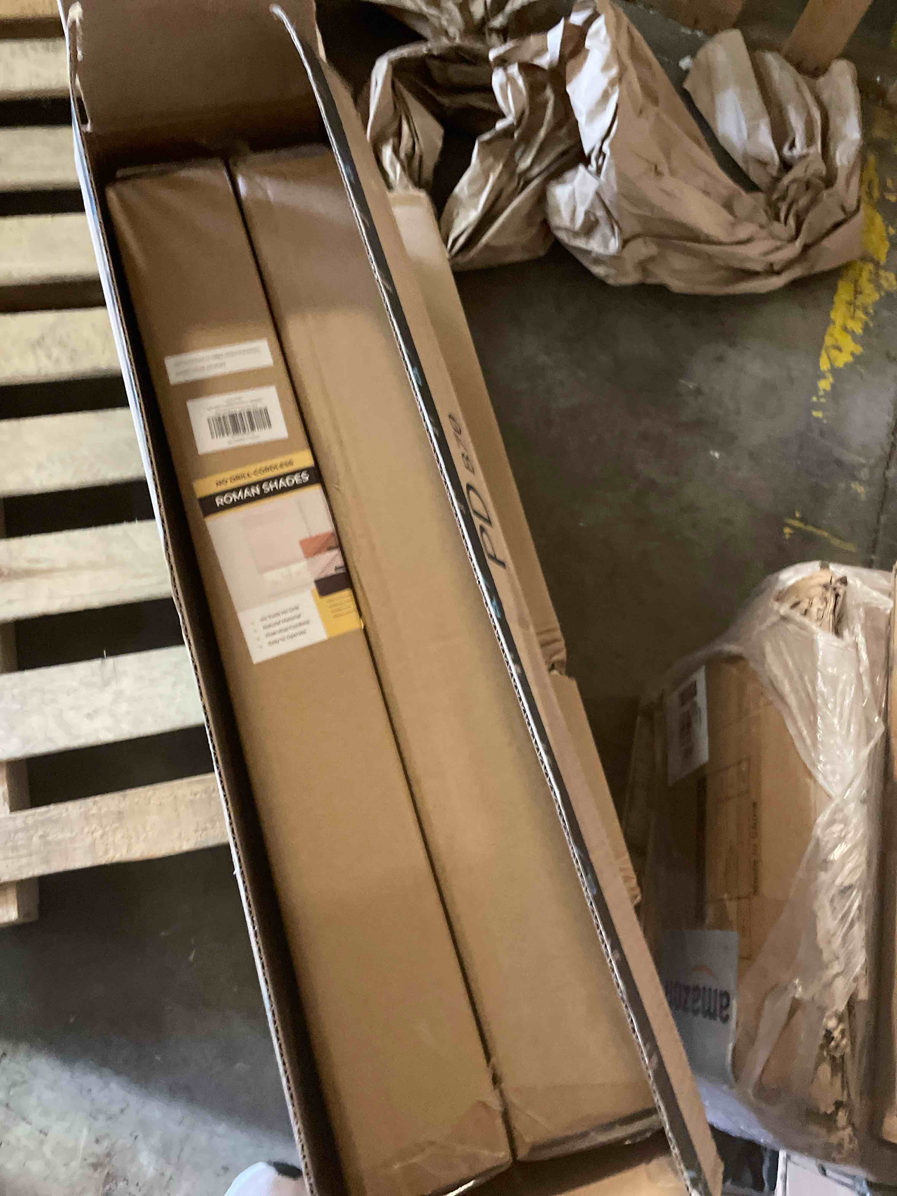 Condition photo showing New/Like New for (x2))NO Drill Cordless Bamboo Roman Shades, Windows Size 26.5" W × 64" H - Carbonized