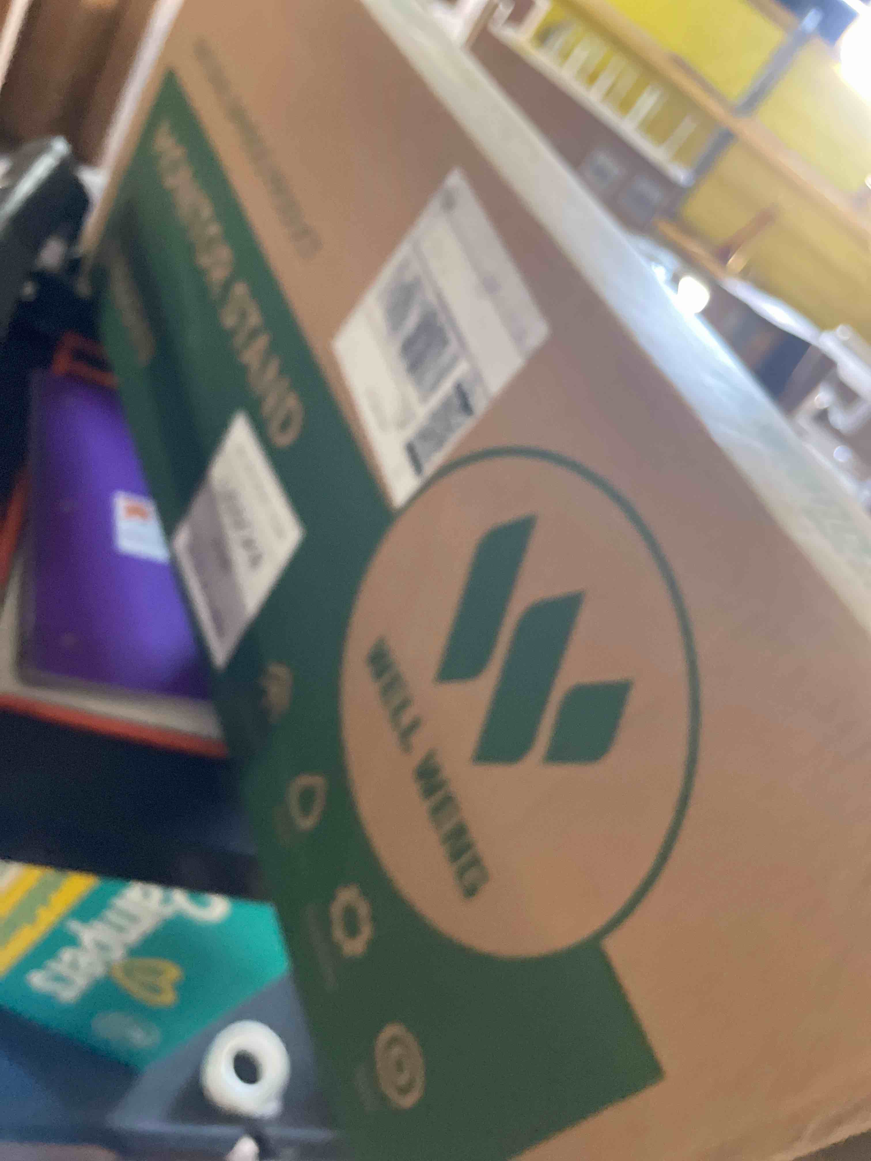 Condition photo showing New/Like New for Monitor Stand Riser with Sliding Door, Computer Laptop Stand Desk Shelf Organizer with Storage (White + Natural Bamboo, 25 Inch) White + Natural Bamboo 25 Inch