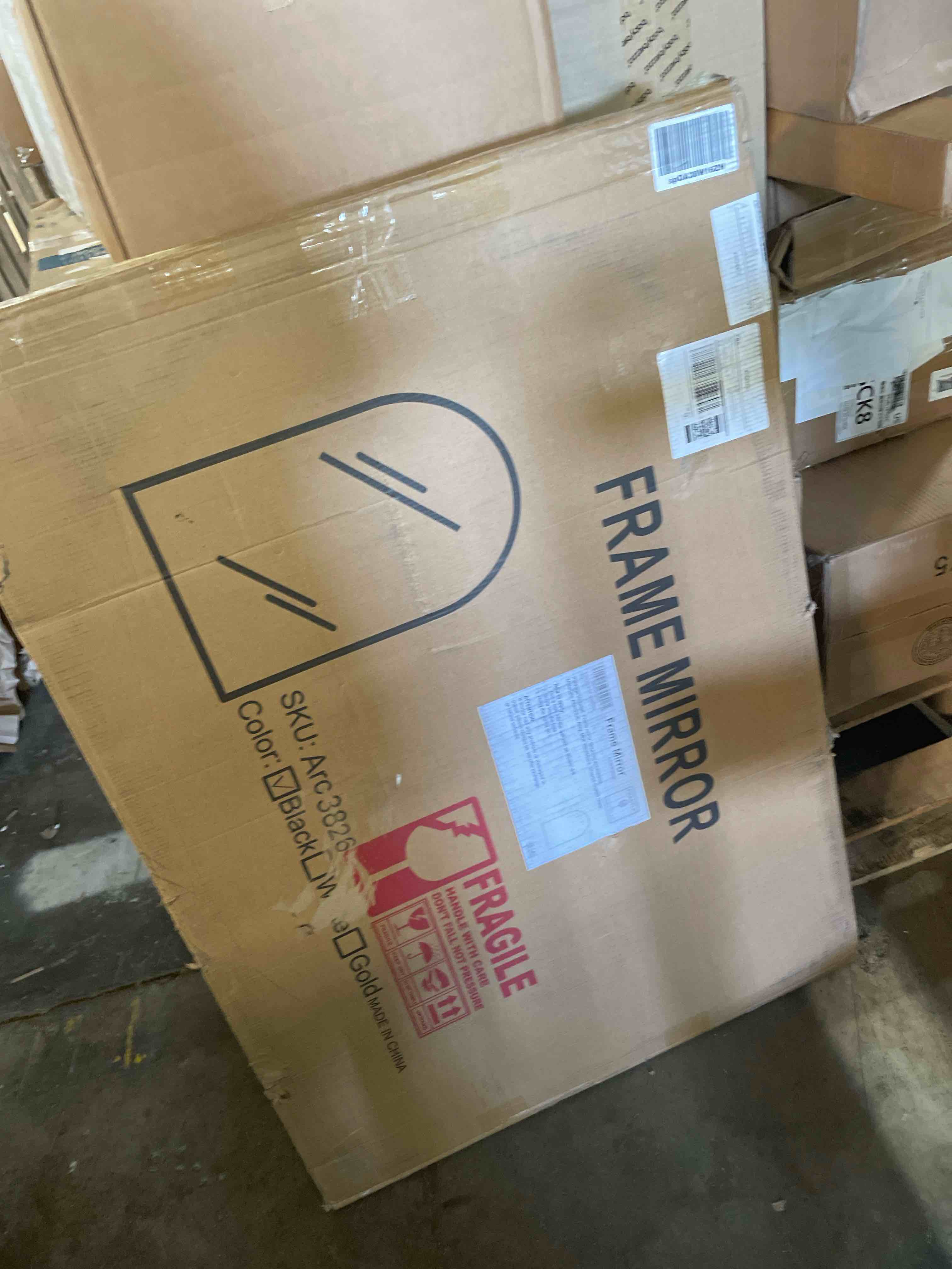 Condition photo showing New/Like New for Delma Arched Bathroom Mirror, 24"x36" Wall Mounted Vanity Mirror for Bedroom, Living Room and Entryway, Black Black 36"L x 24"W