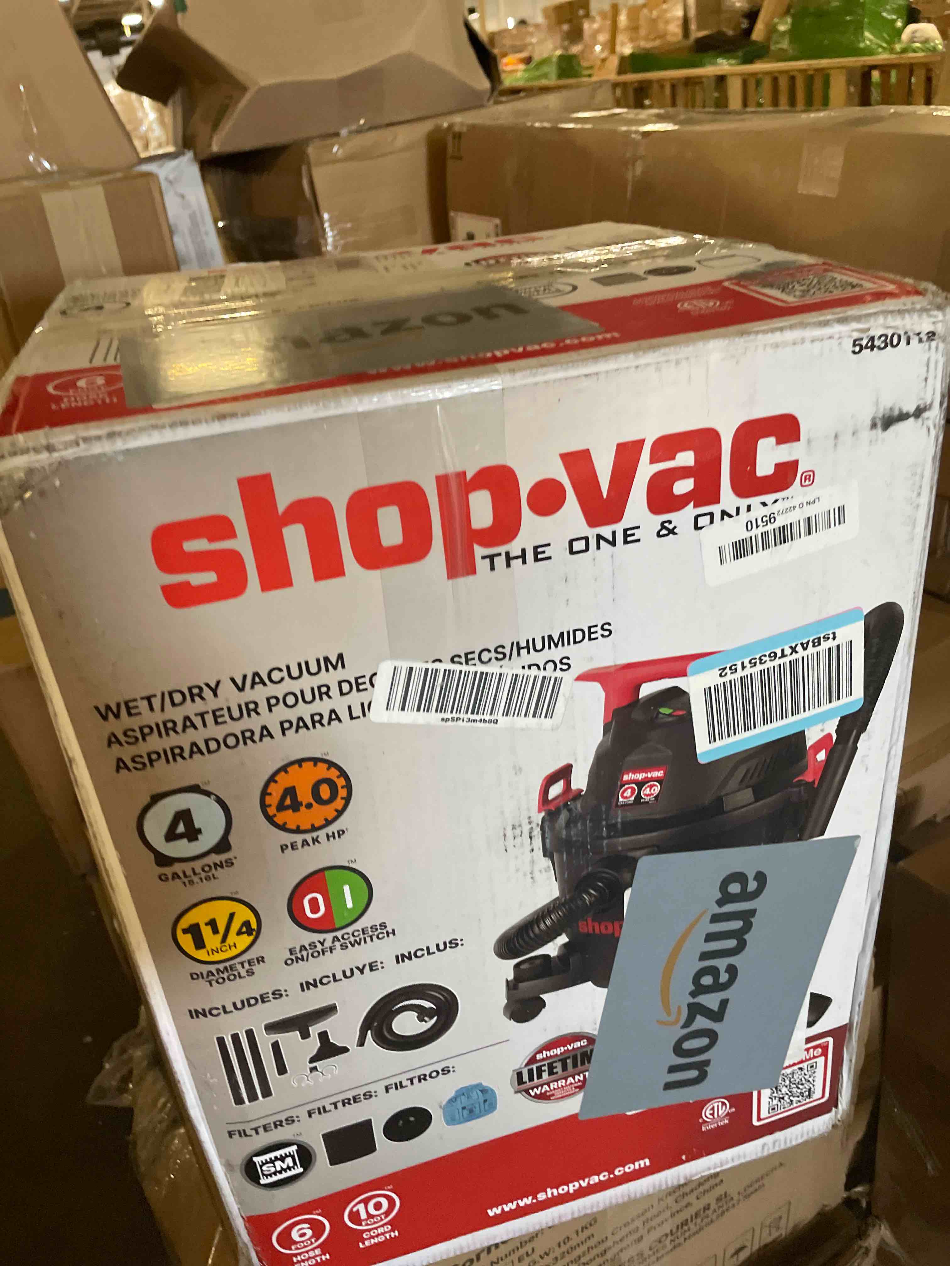 Condition photo showing Good Condition for Shop-Vac 5430112 Wet/Dry Vacuum, 4 Gallon, 4 Peak HP, 1-1/4 Inch Diameter x 6 Foot Hose, 10 Foot Cord, Ideal for Jobsite, Garage, Workshop & Home