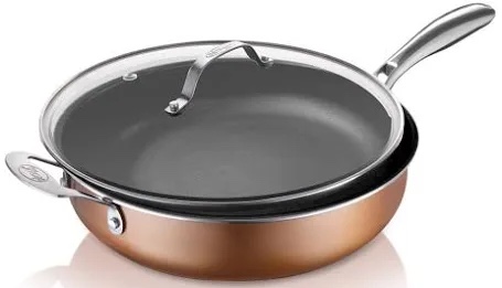 Gotham Steel Copper Cast Textured 5.5 Quart Multipurpose Deep Saute Jumbo Cooker Fry Pan with Glass Lid