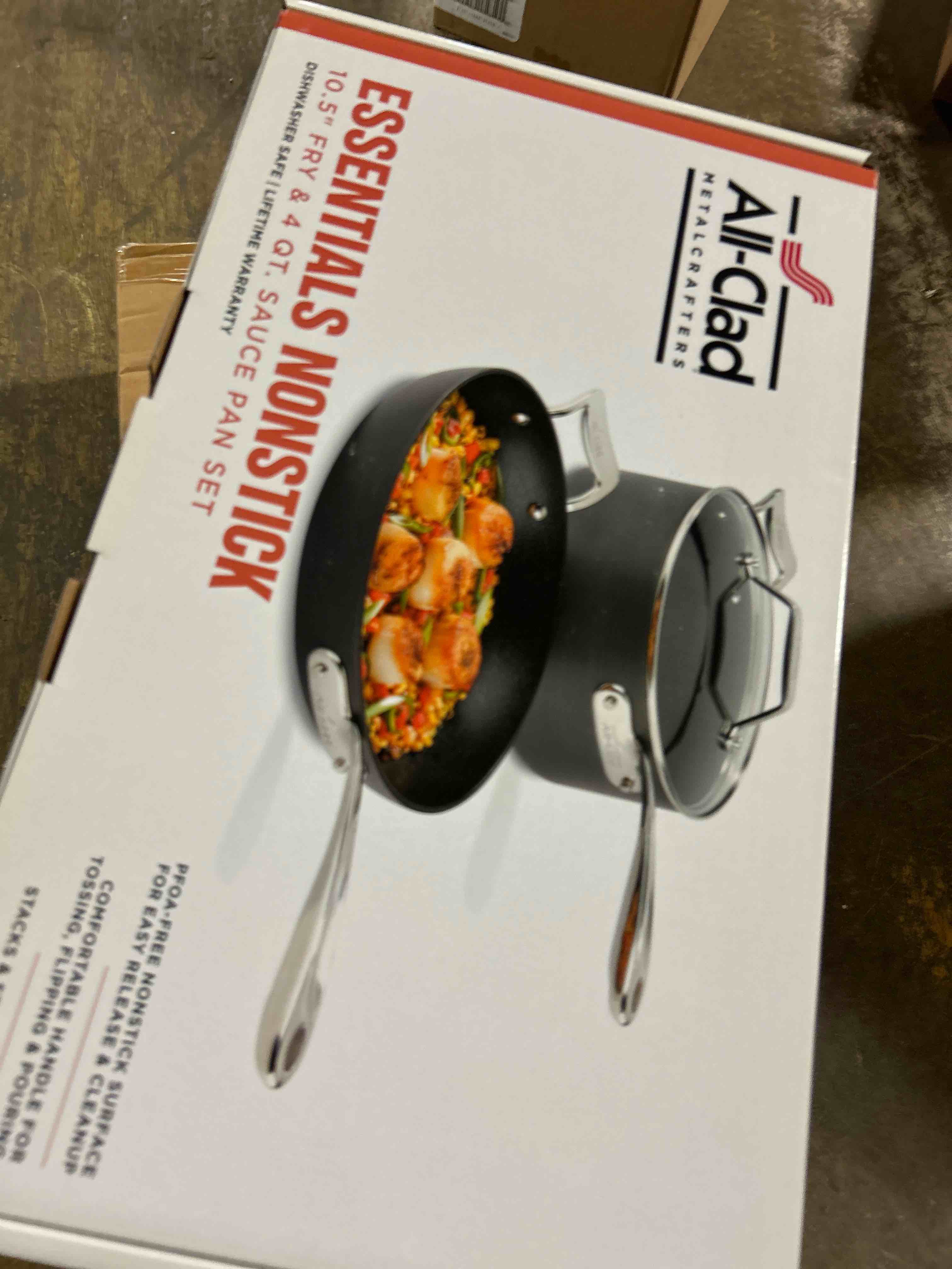 Condition photo showing New/Like New for All-Clad Essentials Hard Anodized Nonstick Fry & Sauce Pan Set 8.5 Inch , 2.5 Quart Oven Broiler Safe 500F Pots and Pans, Cookware Black