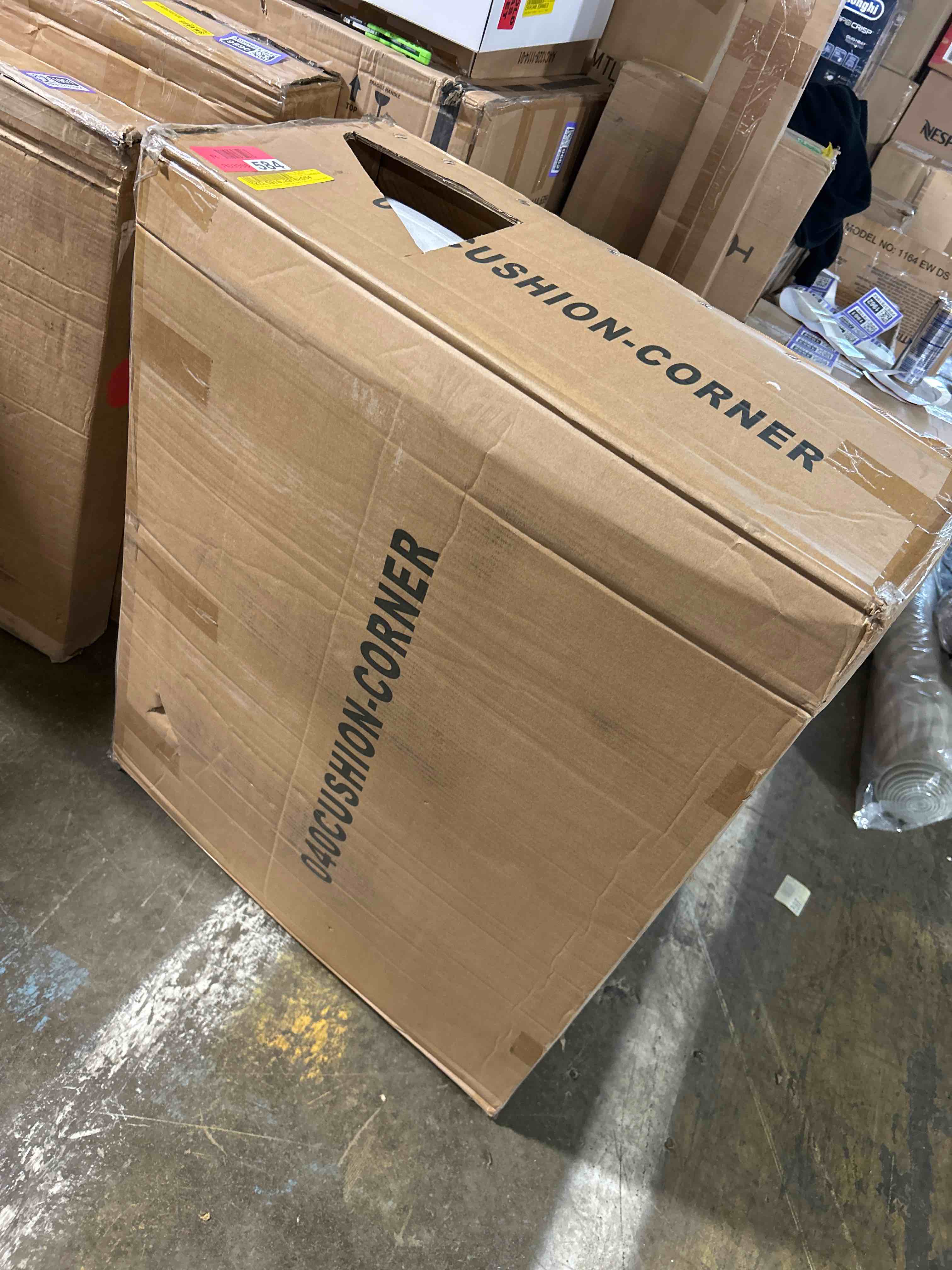 Condition photo showing As Is for 11 piece outdoor cushion set fabric: cover less(corner cushion only)