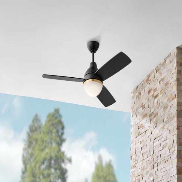blaketon 46 in. indoor/covered outdoor matte black modern ceiling fan with integrated led and remote control(open box