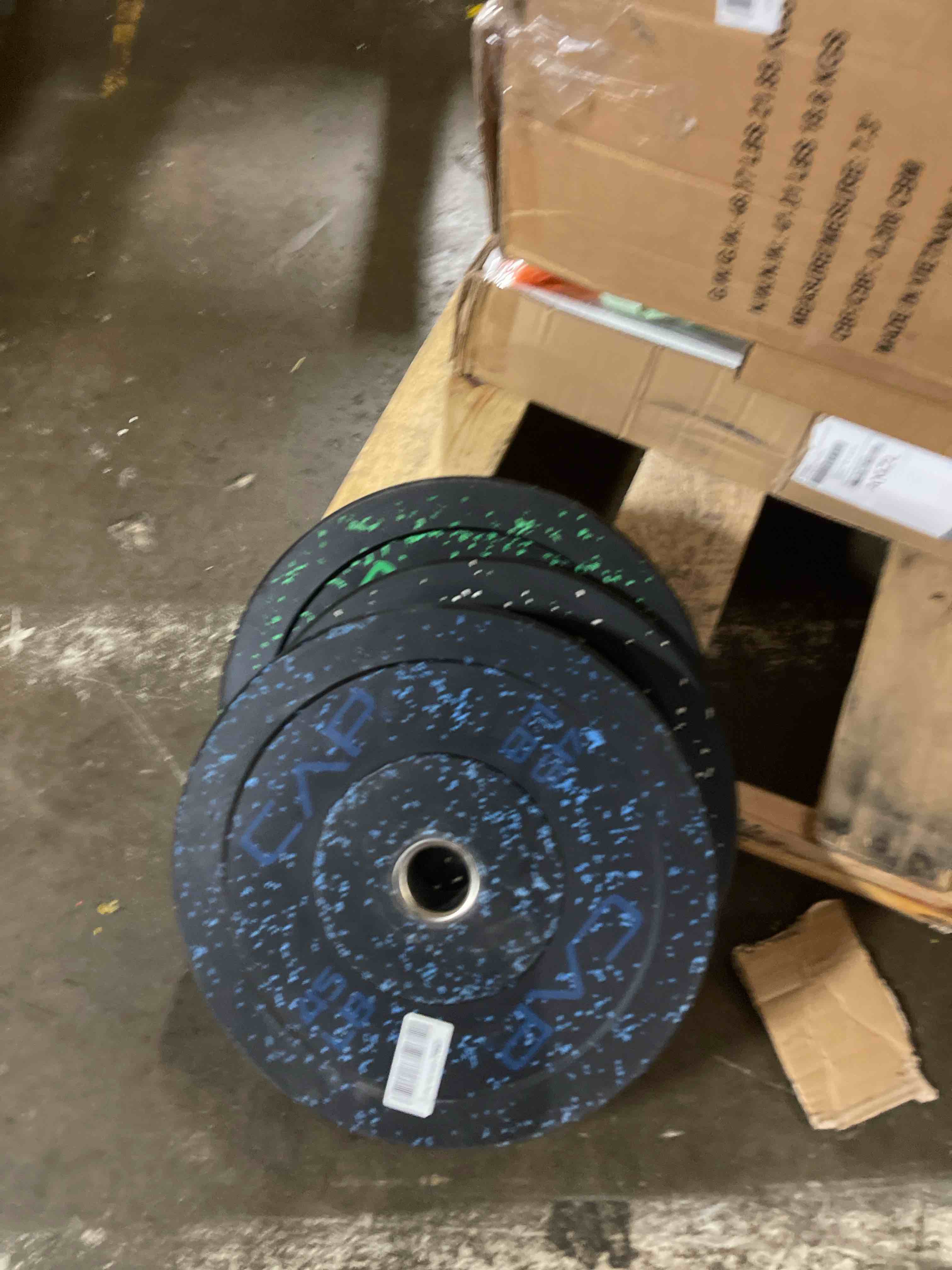 Condition photo showing As Is for CAP Barbell 2-Inch Olympic Bumper Plate Weight Set with 6 Post Rack | 100-370 lbs | Multiple Options ECONOMY - SPECKLED 100 lb - Set