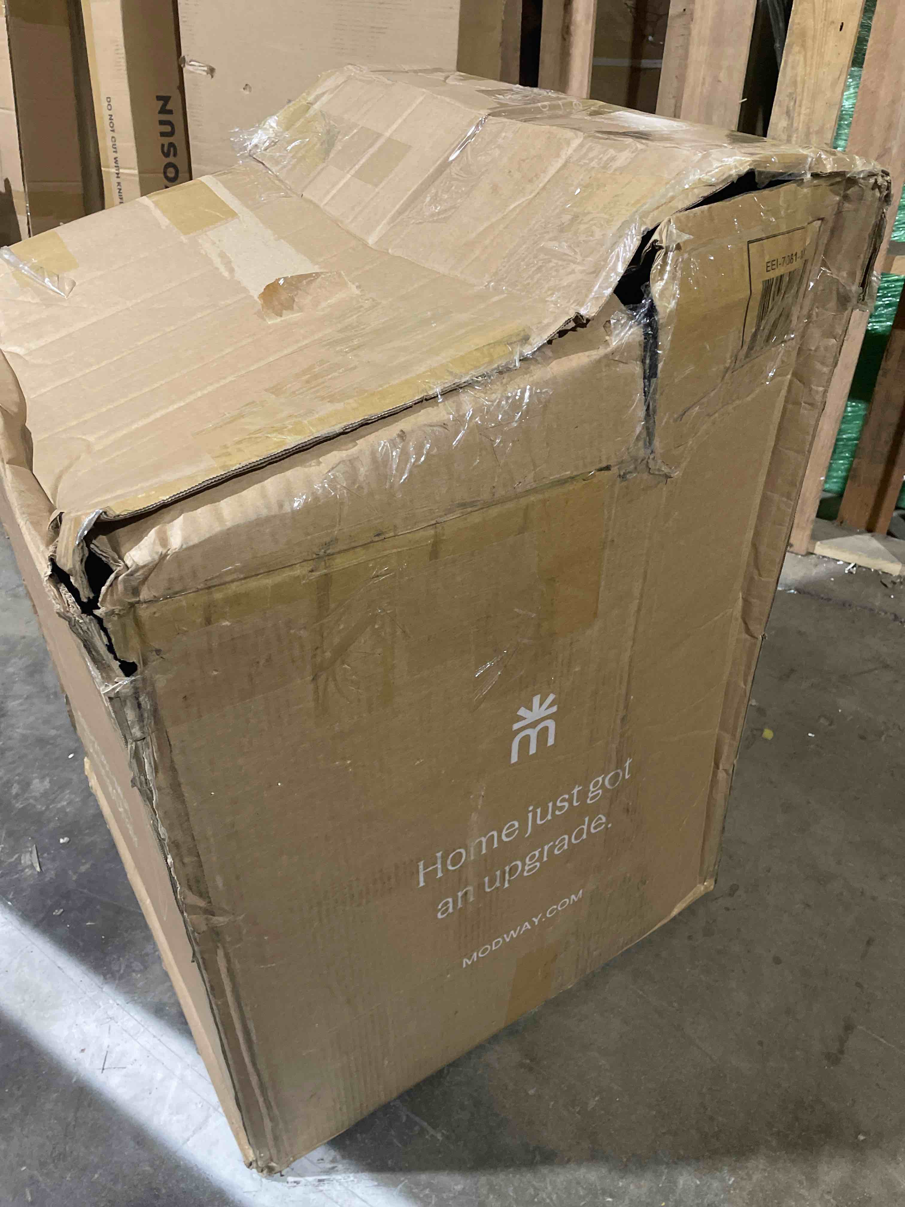 Condition photo showing New/Like New for Modway Talia Upholstered Fabric Dining Armchair in Charcoal - Modern Curved Dining Chair with Open-Back - Living Room Barrel Lounge Chair - Single Upholstered Accent Chair with Arms