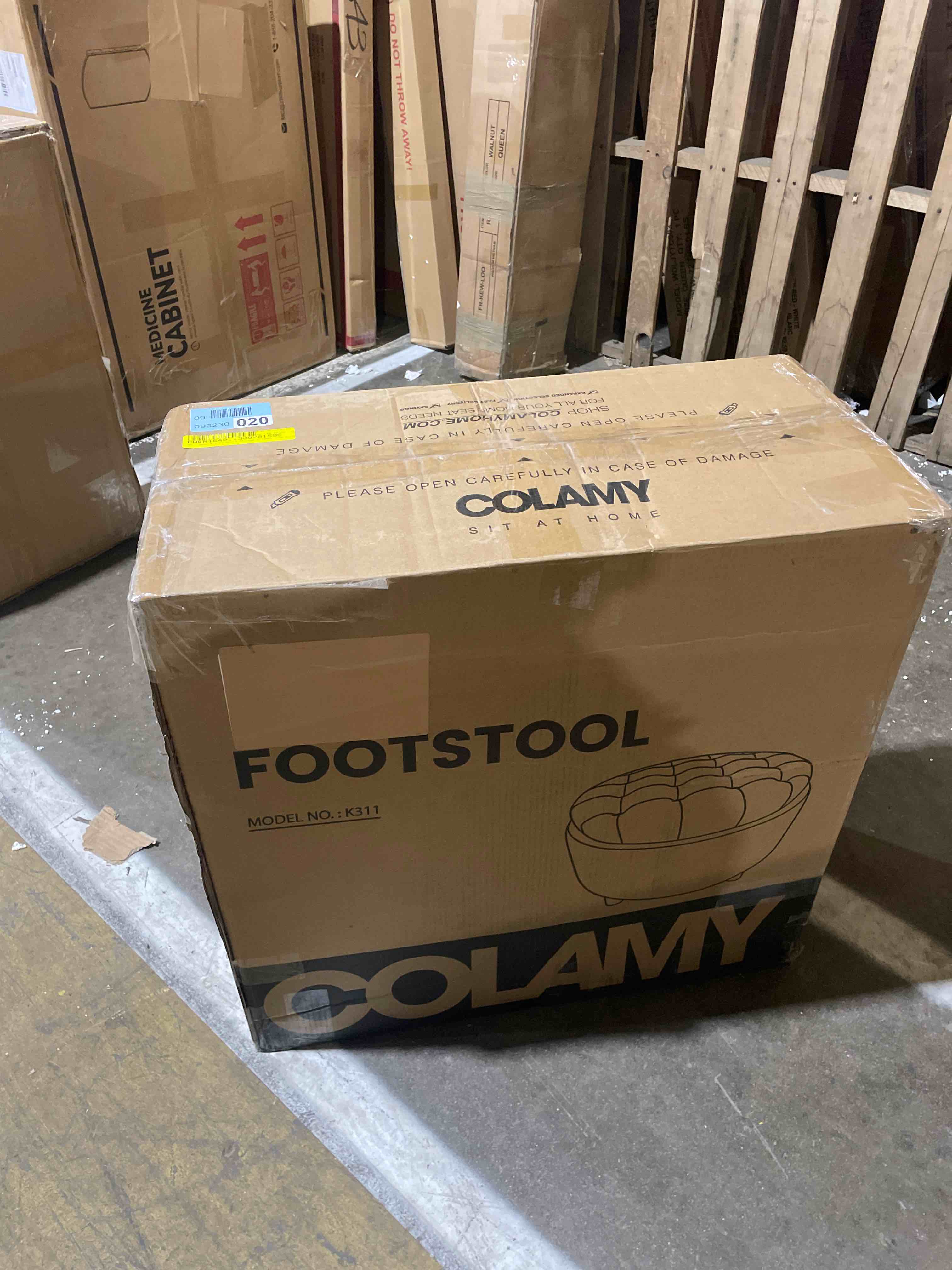 Condition photo showing New/Like New for 25' Upholstered Round Storage Ottoman with Tufte