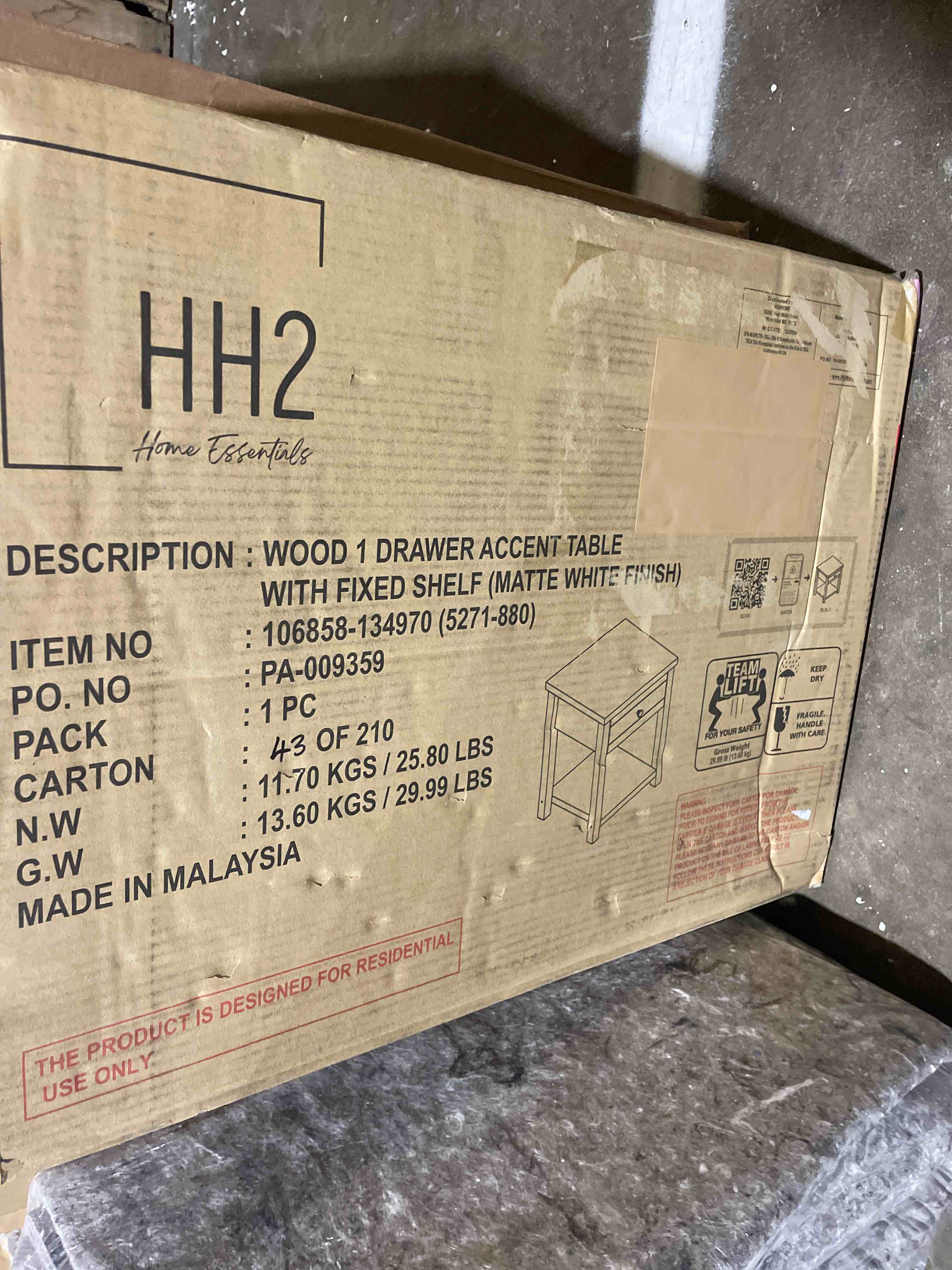 Condition photo showing New/Like New for Hillsdale Living Essentials Harmony Wood Accent Table in Matte White