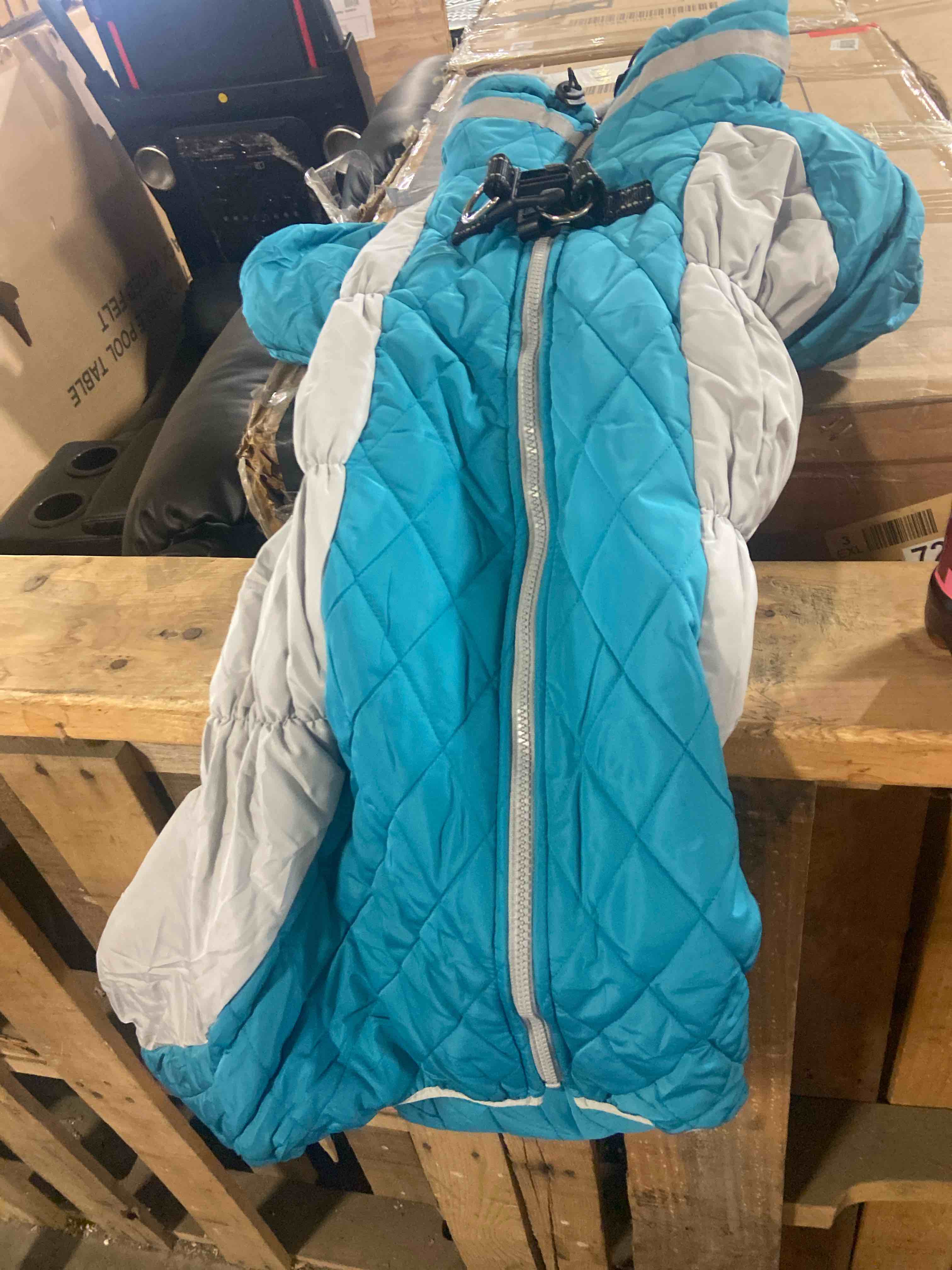 Condition photo showing New/Like New for SUNFURA Full Body Dog Coat - Warm Fleece Jacket for Medium Dogs, Turtleneck Winter Coats with Harness, Reflective Dog Snowsuit Windproof Puffer Jackets with Legs for Boston Terrier, Turquoise M Medium Turquoise