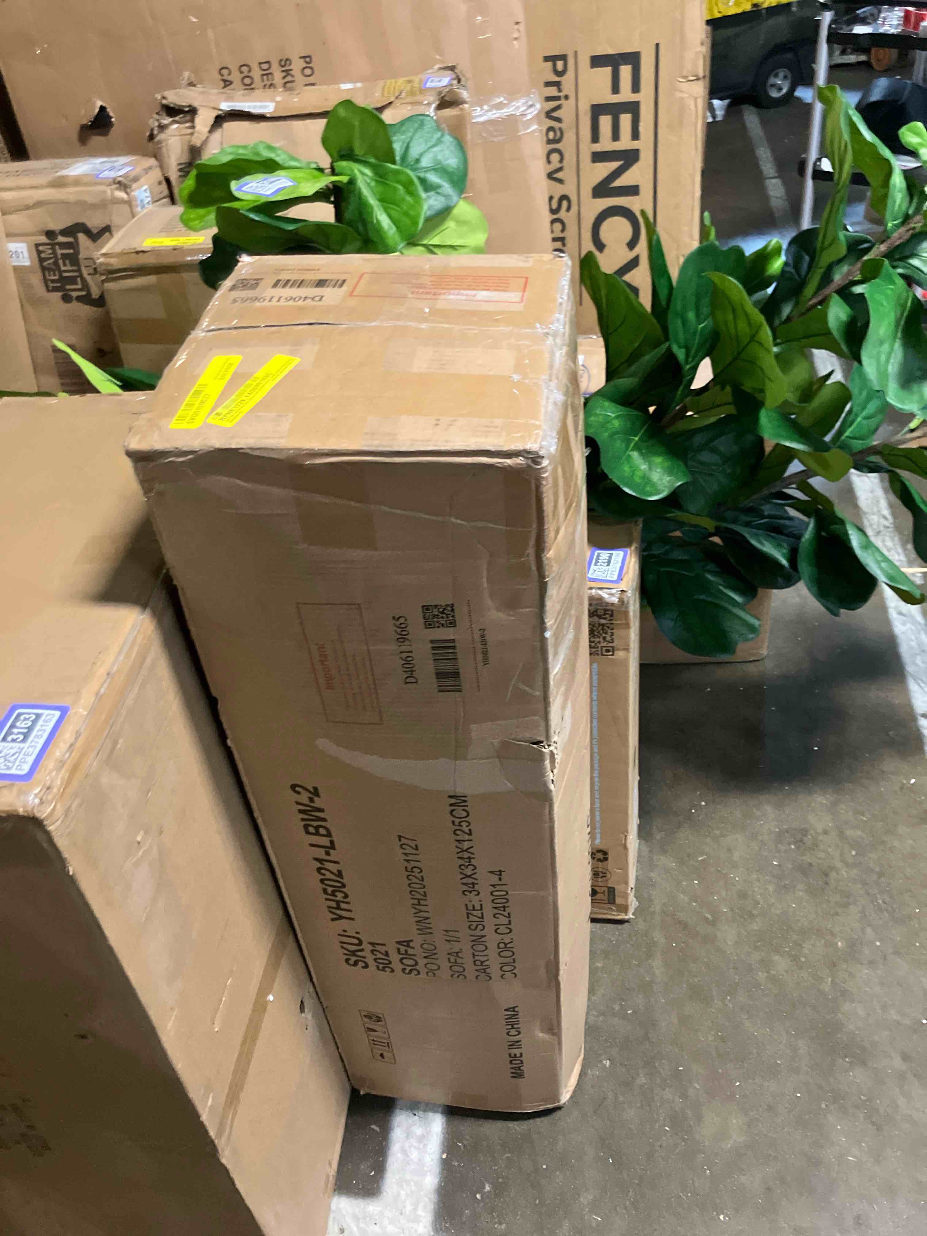 Condition photo showing As Is for 120 inch chenille sofa deep seat boneless couch with 4 pillows modern living room sofa (incomplete box 2 missing box 1)