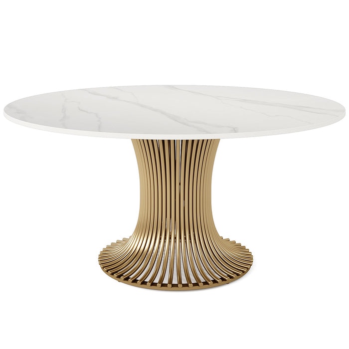  59" sintered stone round dining table with gold stainless steel pedestal zoom (table top only)