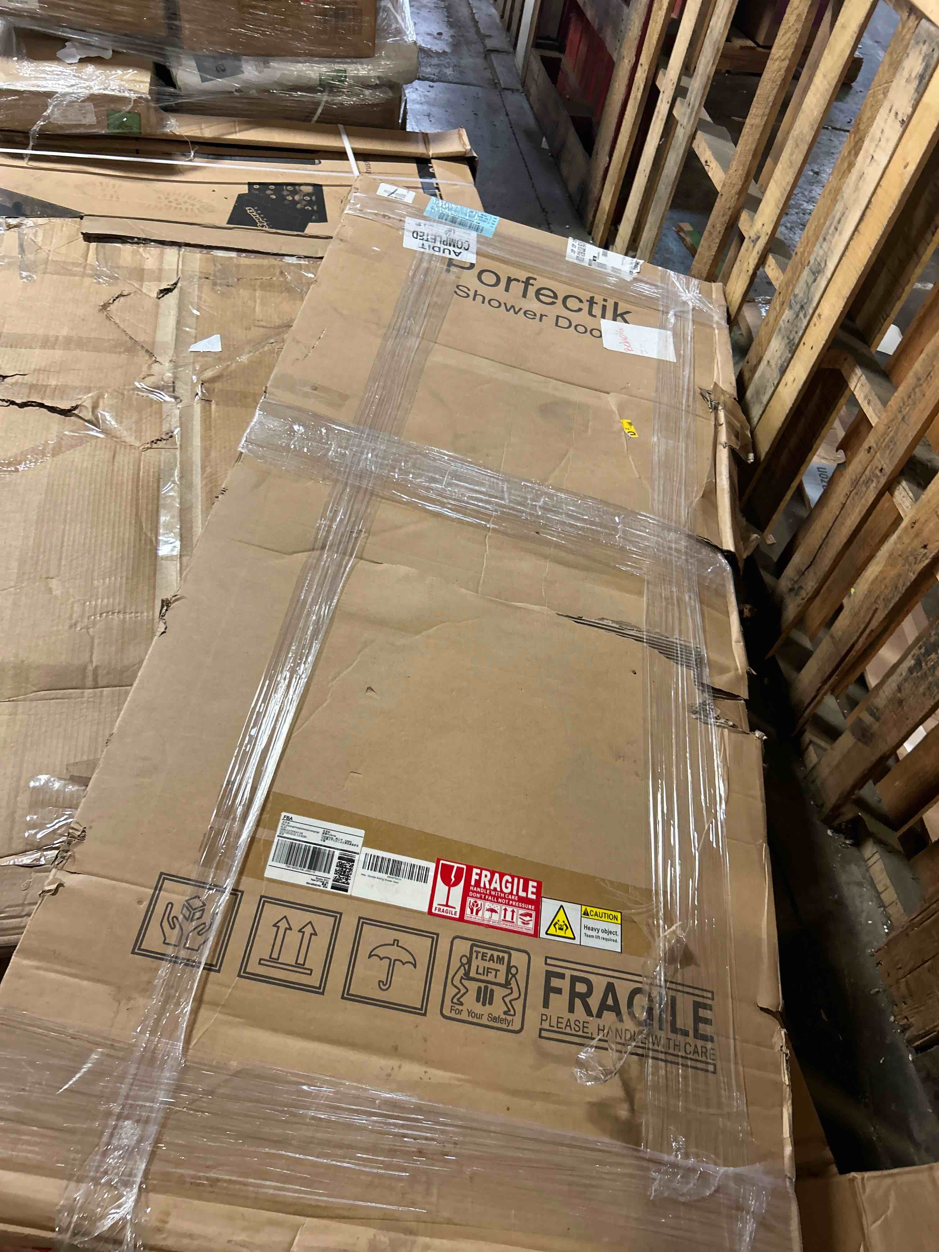 Condition photo showing New/Like New for GETPRO Shower Door Double Sliding 57-60 in. W x 72 in. H Semi-Frameless Bypasss Bathroom Glass Shower Sliding Doors,1/4 inch Clear Tempered Glass Door for Walk-in Shower Matte Black