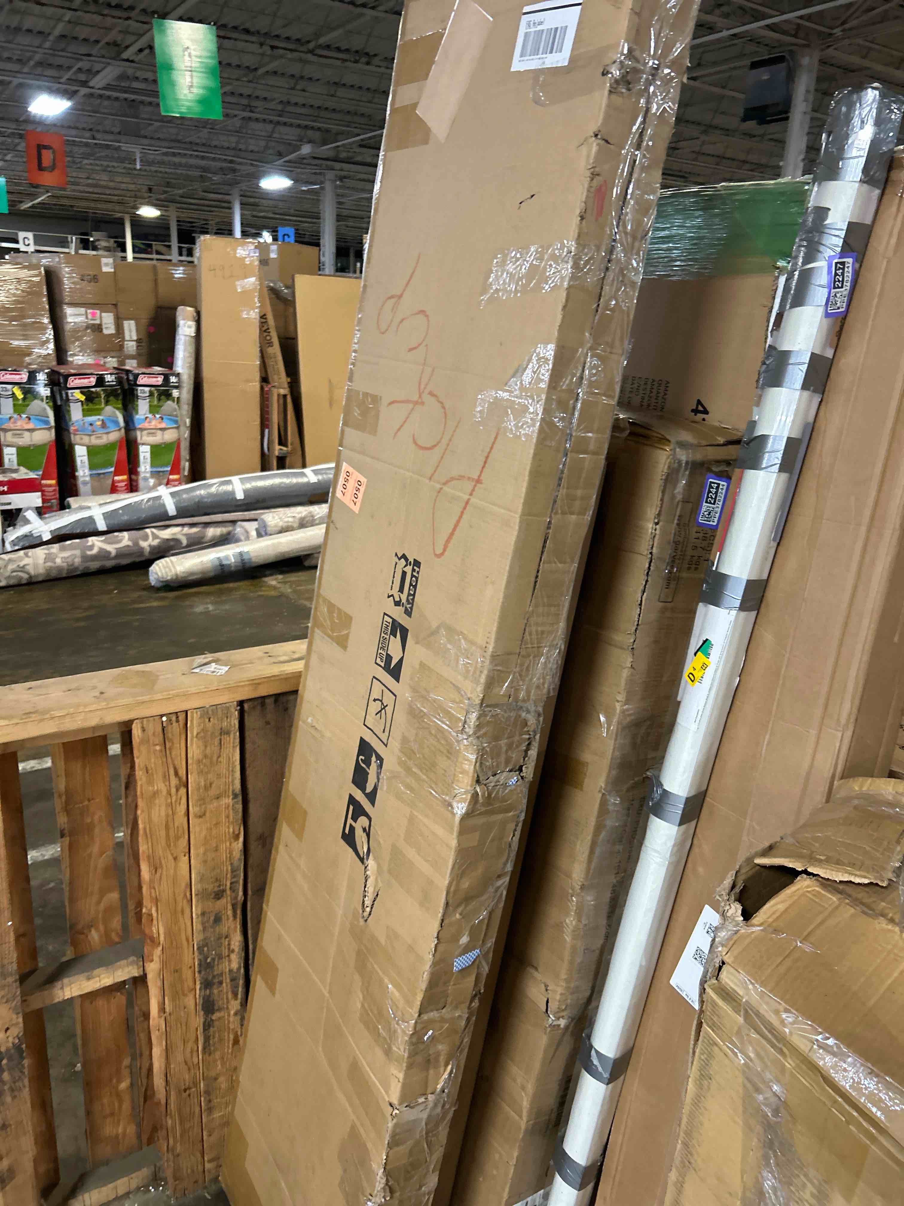 Condition photo showing As Is for 78 Inch Dining Table for 6 8 10, Modern Farmhouse Rectangular Kitchen Table, Long Dining Room Tables with Wood Strip Base for Kitchen Living Room (Natural)(Incomplete)