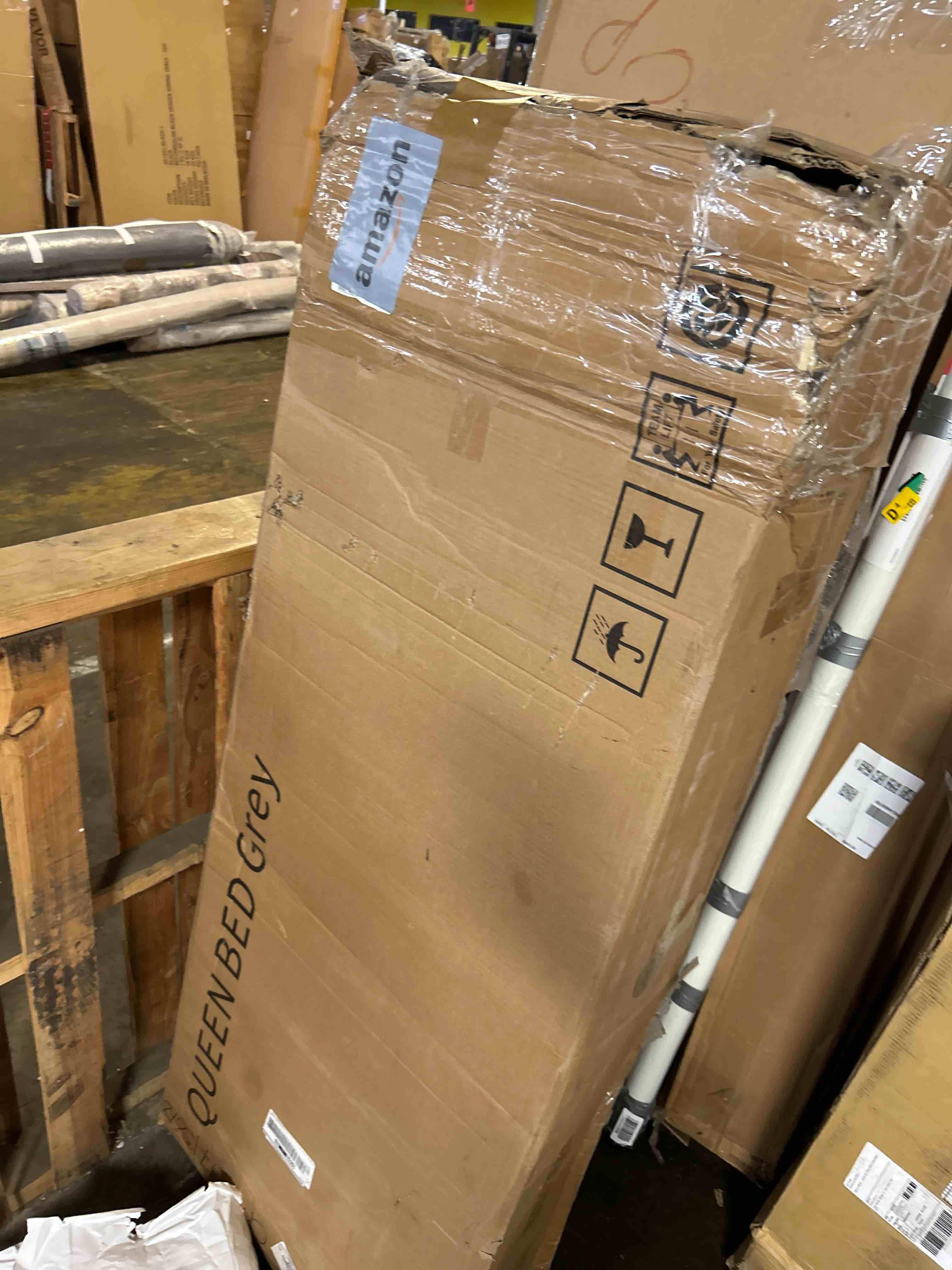 Condition photo showing New/Like New for Einhomn Queen Size Bed Frame with Headboard, Upholstered Linen Platform Bedframe with Solid Wooden Slats, Noise-Free, No Box Spring Needed, Easy Assembly, Dark Grey