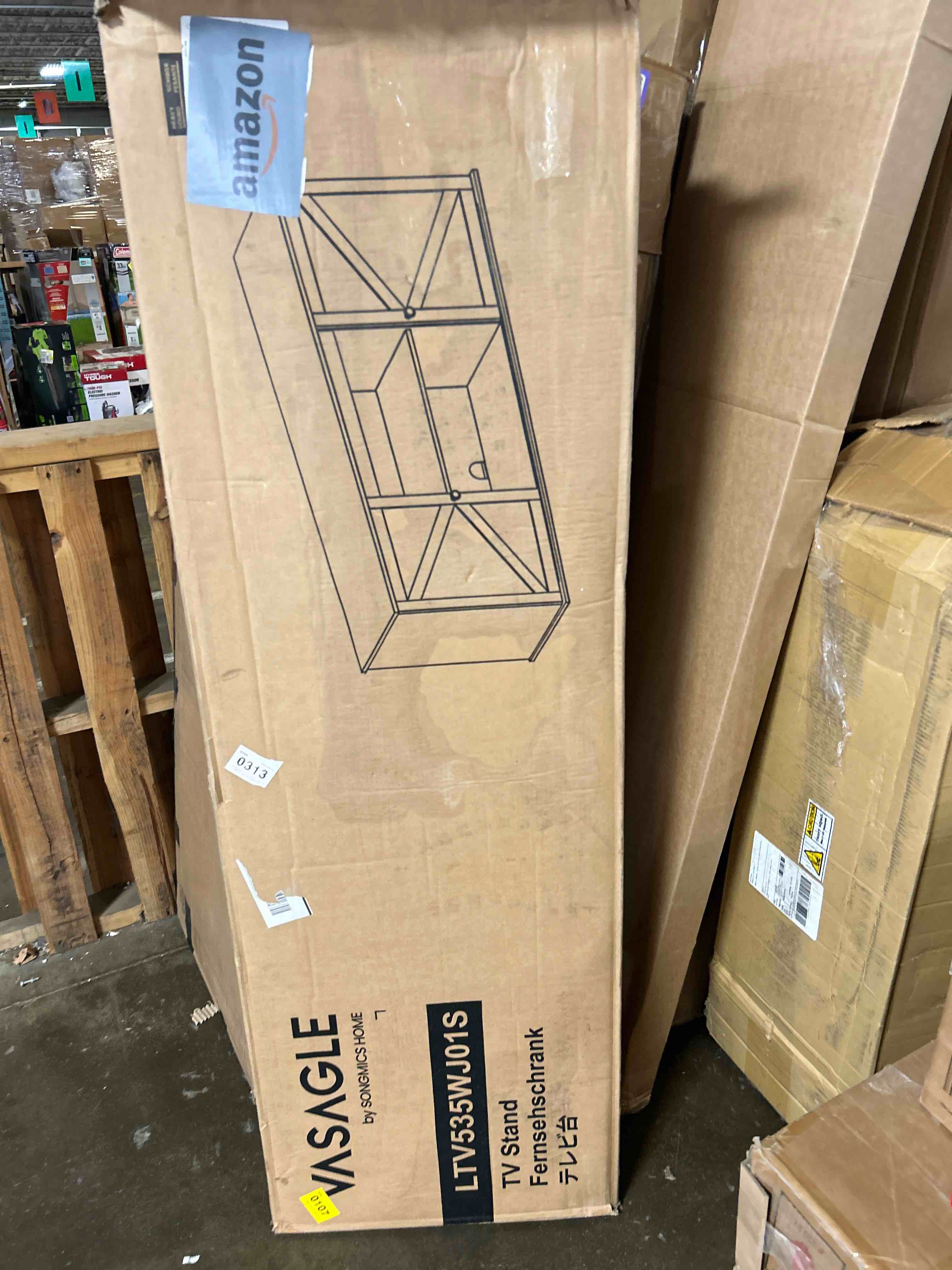 Condition photo showing New/Like New for Metal TV Stand for 65 Inch TV, Farmhouse TV Entertainment Center with Storage Cabinets and Adjustable Shelves, Modern Media TV Console Table, TV Cabinet for Living Room, White(Grey color)