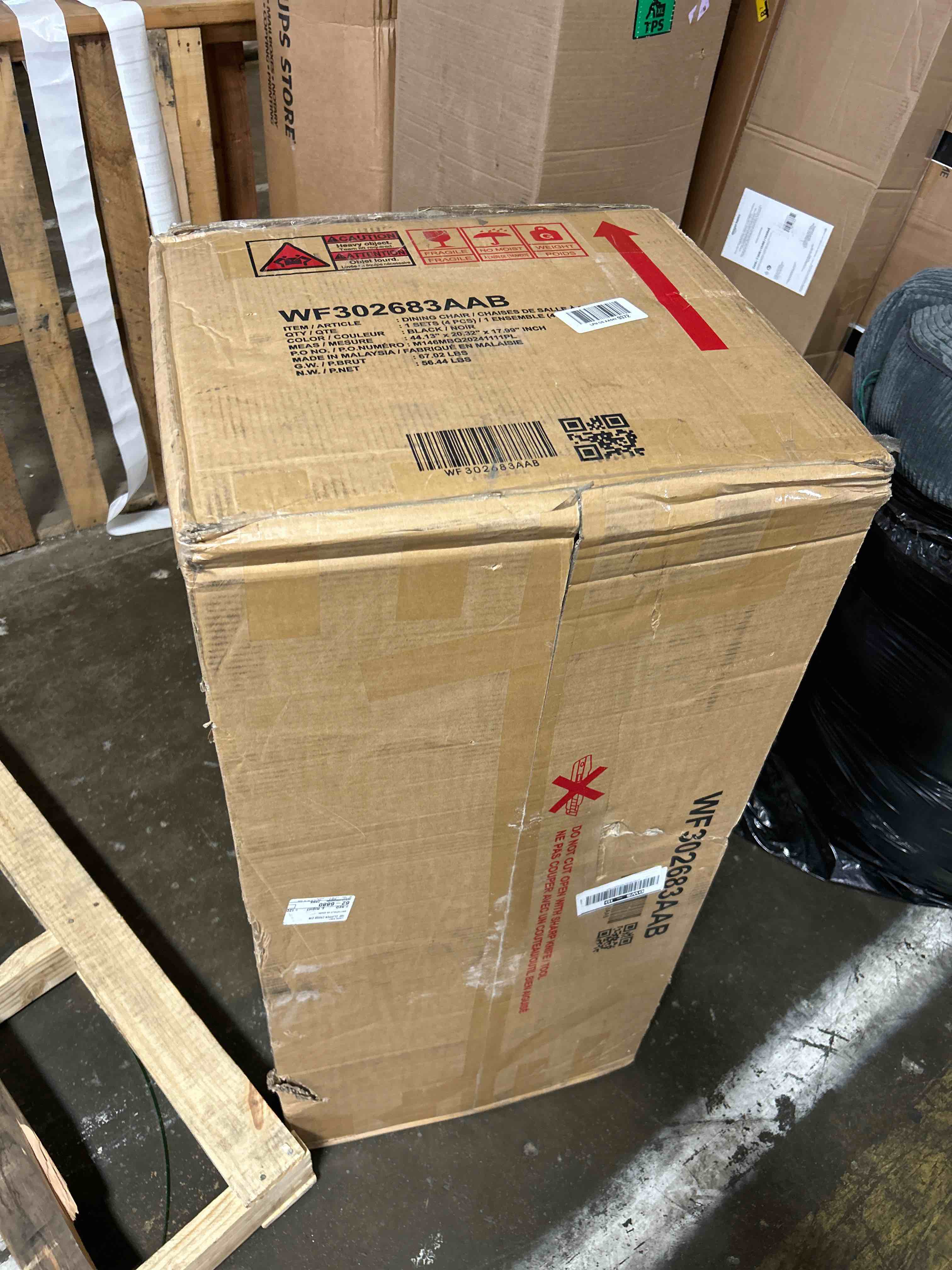 Condition photo showing As Is for COSTWAY Set of 4 Bar Stools, 26‘’ Upholstered Barstool with Back, Button-Tufted Dining Chairs, PVC Leather Counter Height Chairs, Pub Bistro Kitchen Side Chair Barstools with Solid Wood Legs, Black(Box 2 of 2 only)