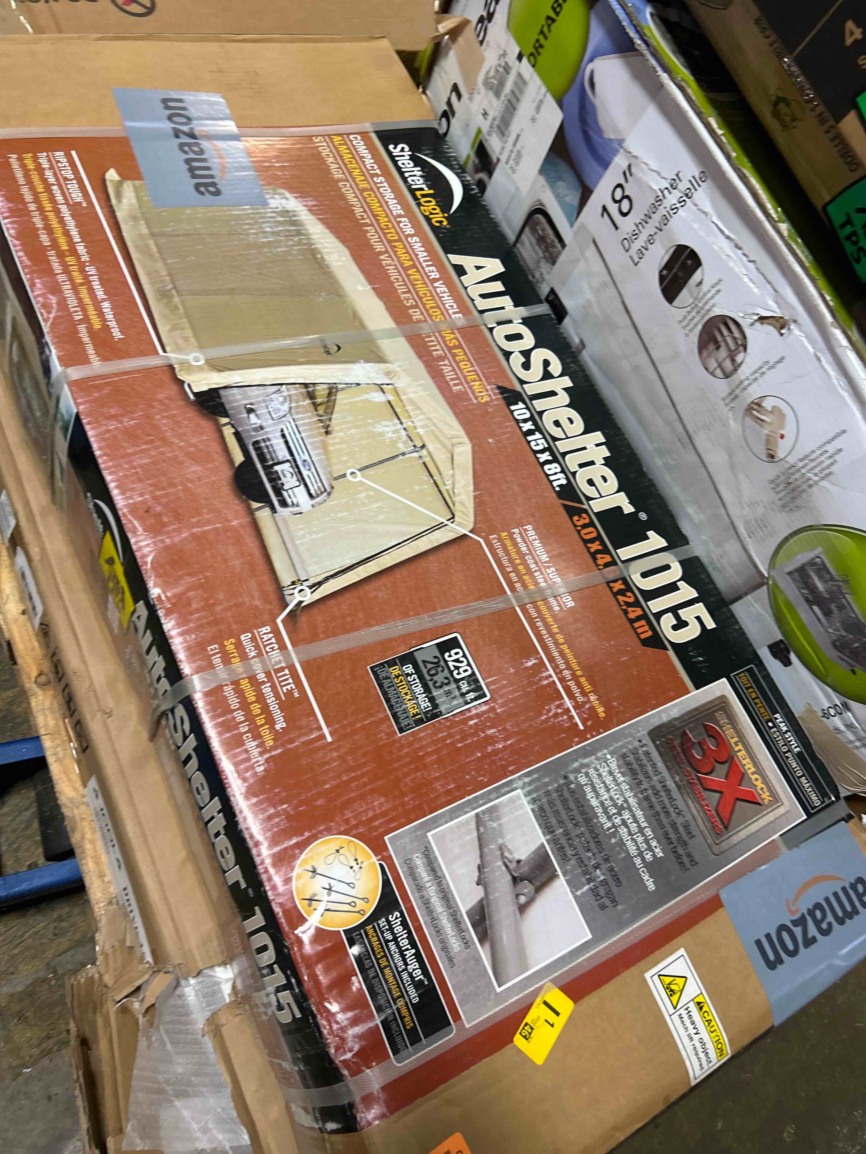 Condition photo showing Good Condition for ShelterLogic Peak Style Roof Instant Garage Carport Car Canopy with Steel Frame and Waterproof UV-Treated Cover 10' X 15' Autoshelter Garage and AutoShelter