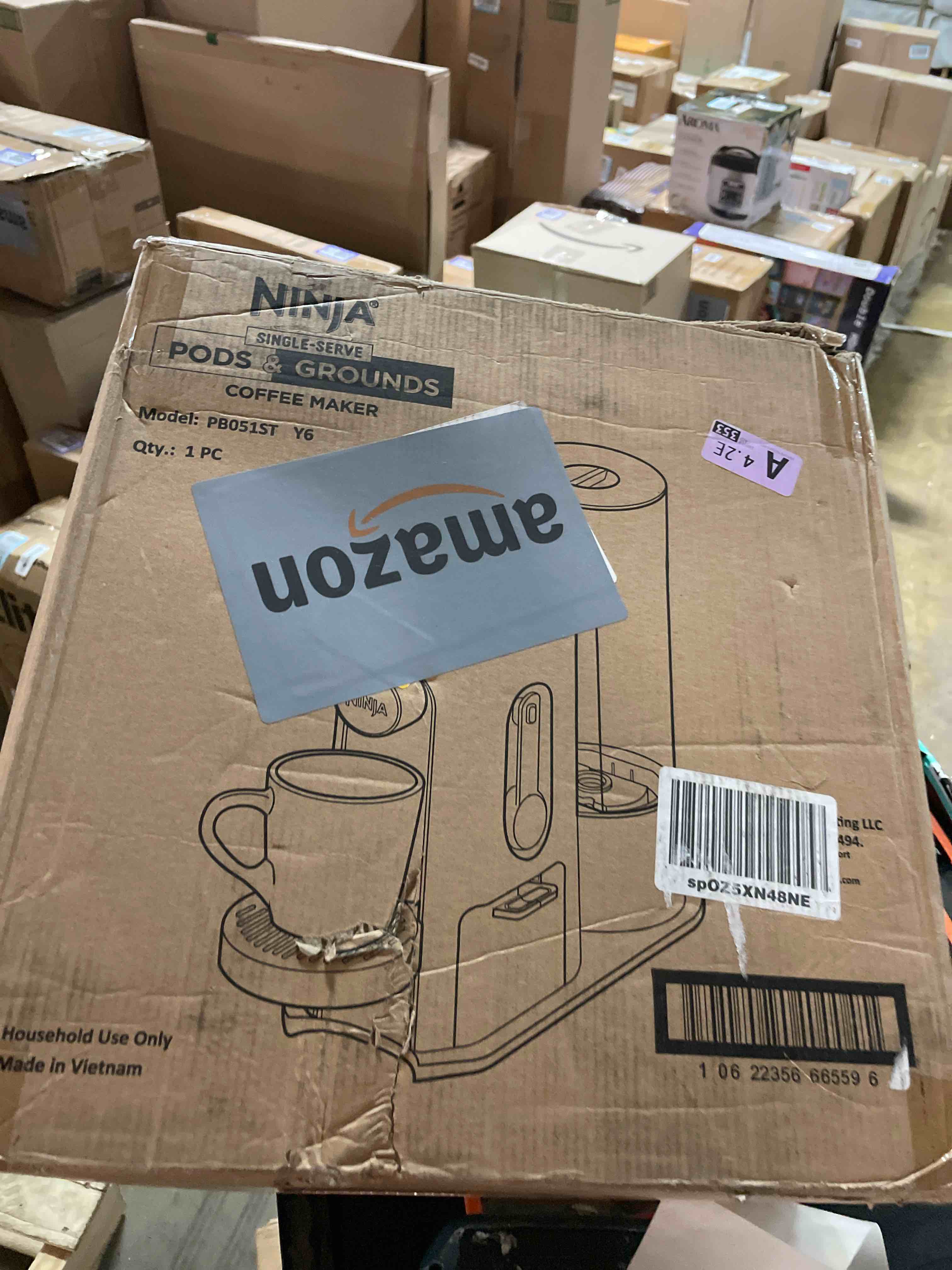 Condition photo showing Good Condition for Ninja Pods & Grounds Single-Serve Coffee Maker, K-Cup Pod Compatible, Brews Grounds, Compact Design, 56-oz. Reservoir, 6-oz. Cup to 24-oz. Travel Mug Brew Sizes, Iced Coffee Maker, Stone, PB041ST