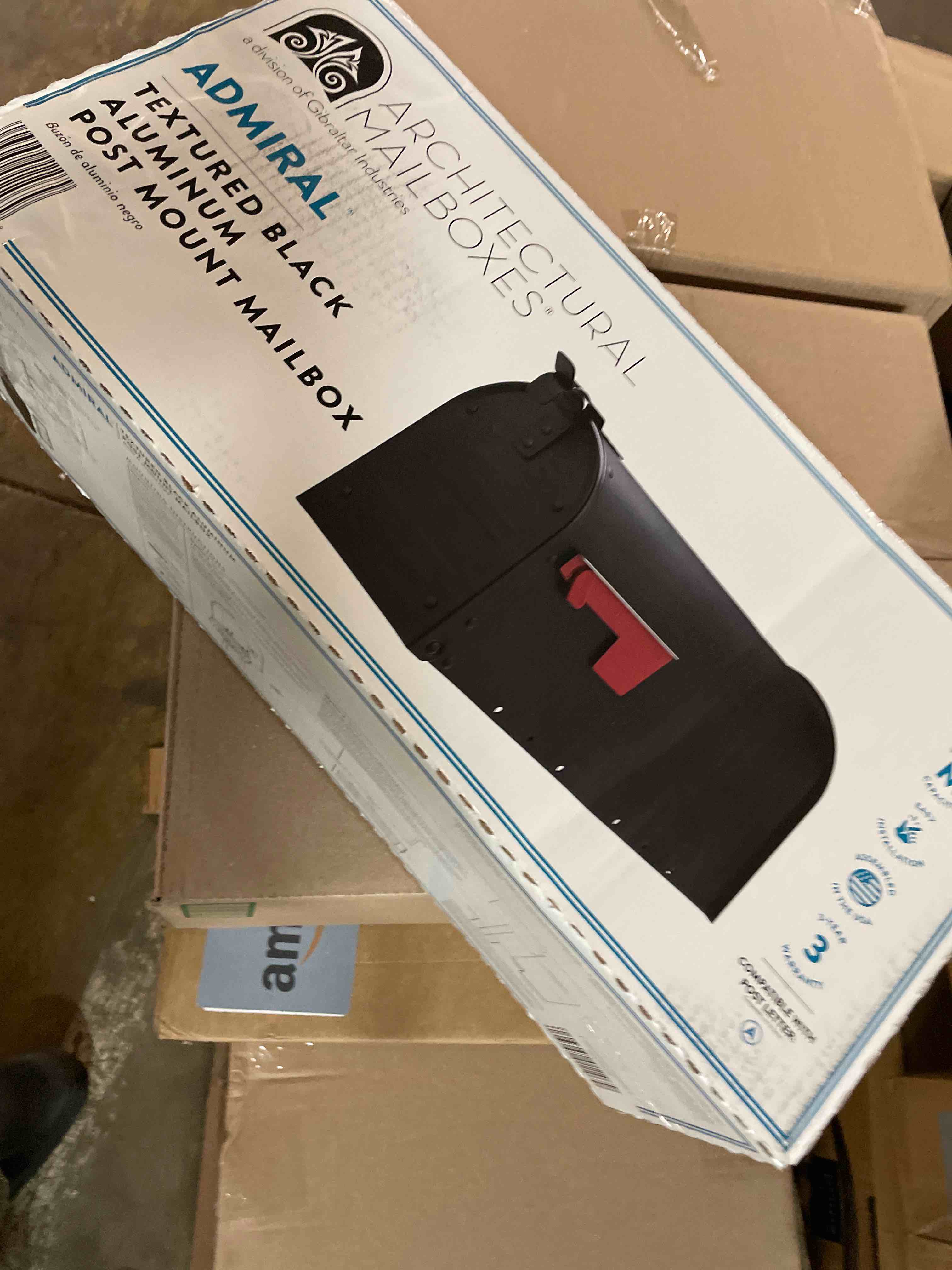 Condition photo showing As Is for Architectural Mailboxes Admiral™ Rust-Proof Aluminum Metal Post Mounted Mail Box for Outside, Black, Medium Curbside Mailbox, USPS Approved for Residential Delivery Medium Textured Black