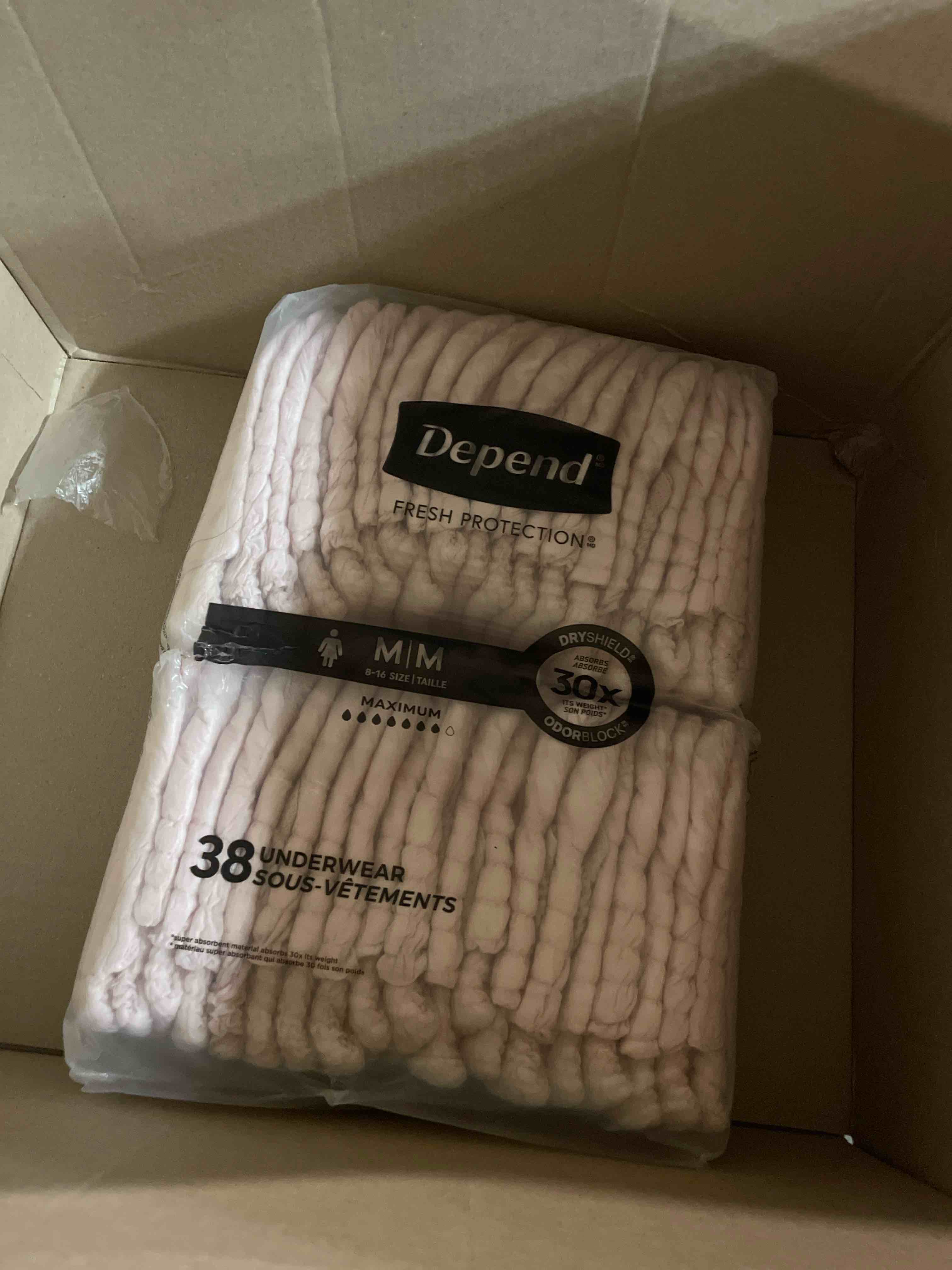 Condition photo showing New/Like New for Depend Fresh Protection Adult Diapers, Incontinence & Postpartum Bladder Leak Underwear for Women, Disposable, Maximum, Medium, Blush, 30 Count, Packaging May Vary Medium 30