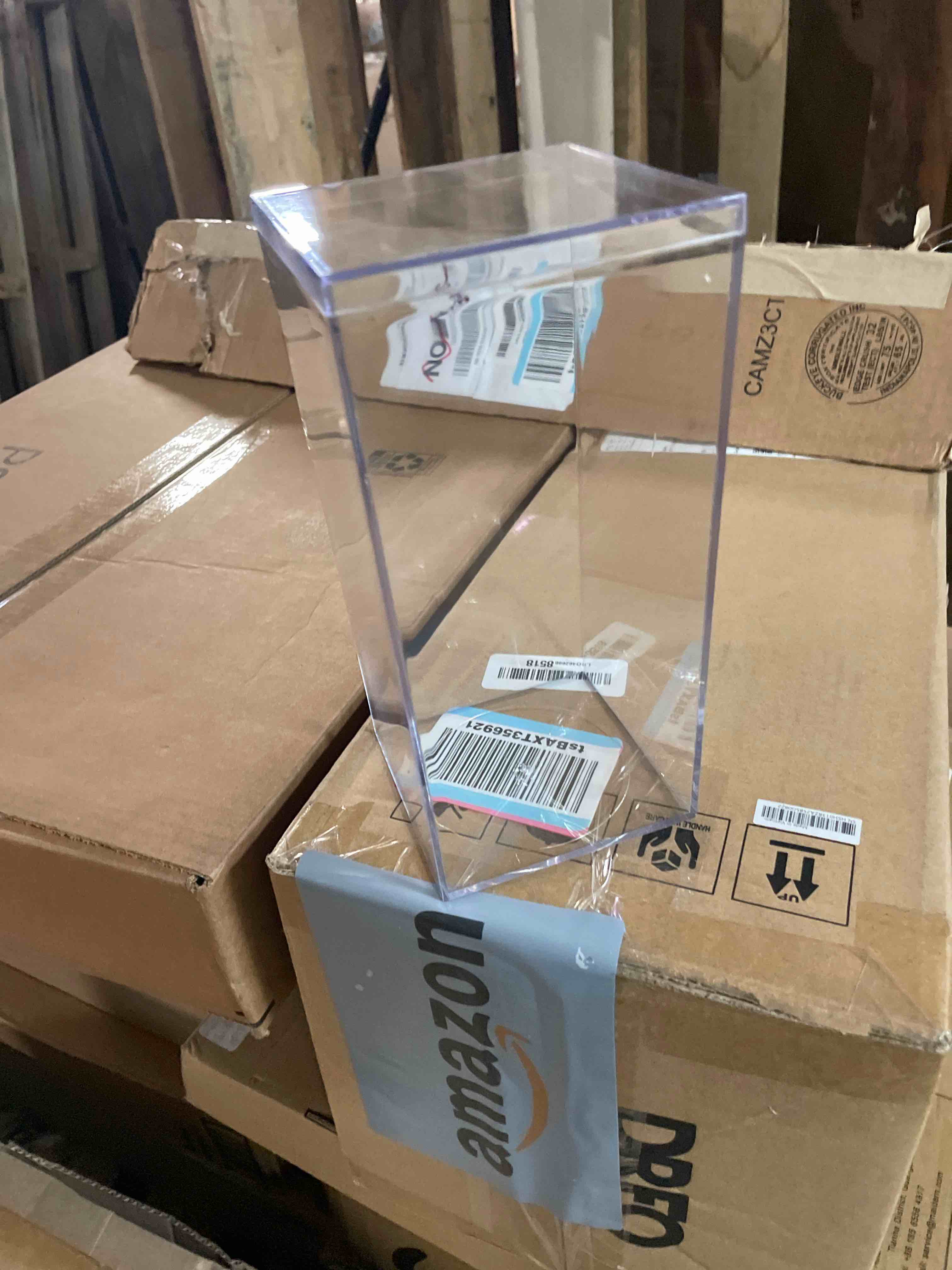 Condition photo showing New/Like New for 4 Crystal Clear Hard Plastic Display Case for Collectibles, Clear Gift Box for Party Favors, 4" Square x 8" Tall, Made in USA by Gary Plastic Packaging 4.0" X 4.0" X 8.0" 4.0