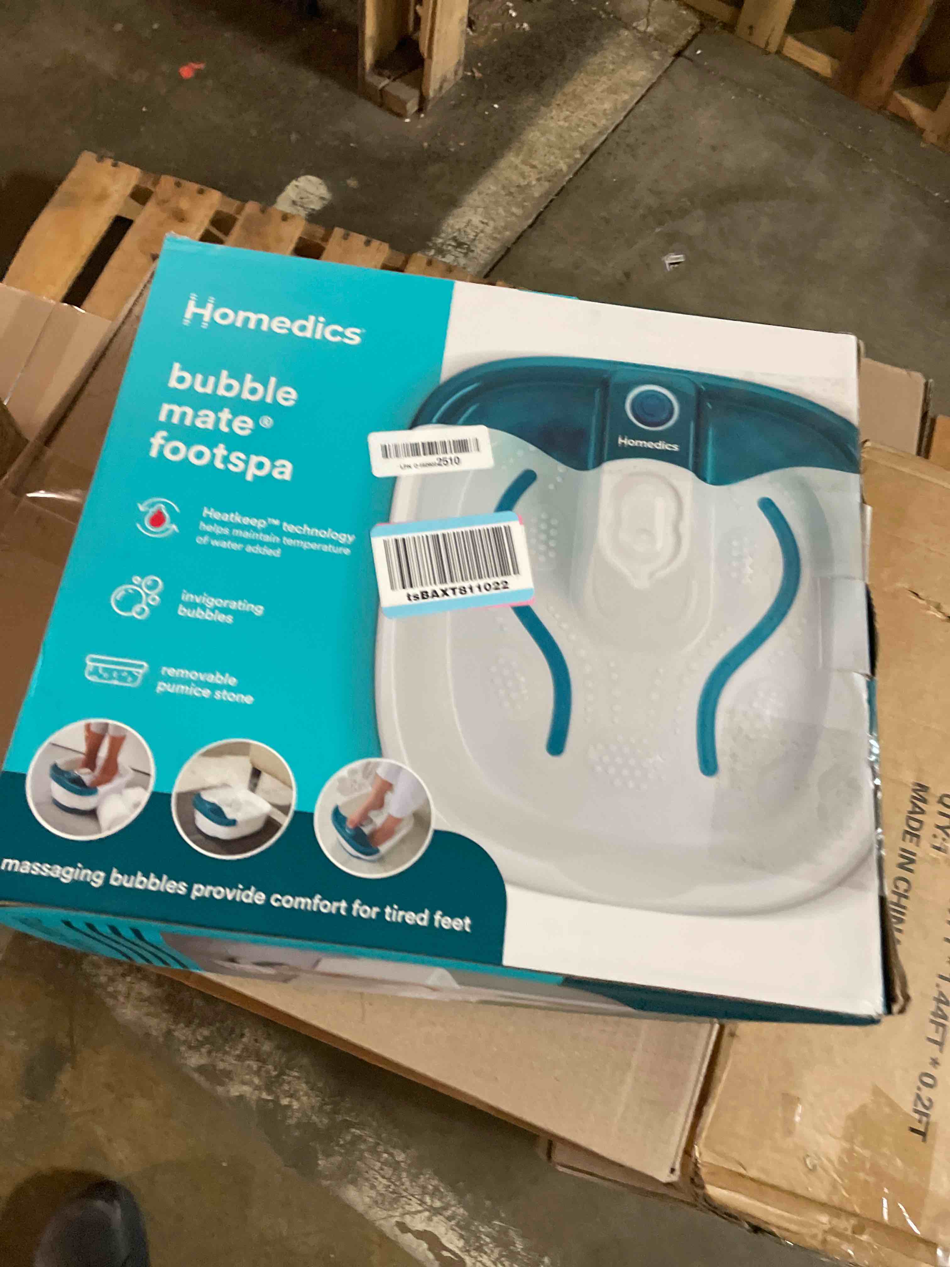 Condition photo showing Good Condition for Homedics Bubble Mate Foot Spa, Toe Touch Controlled Foot Bath with Invigorating Bubbles and Splash Proof, Raised Massage Nodes and Removable Pumice Stone