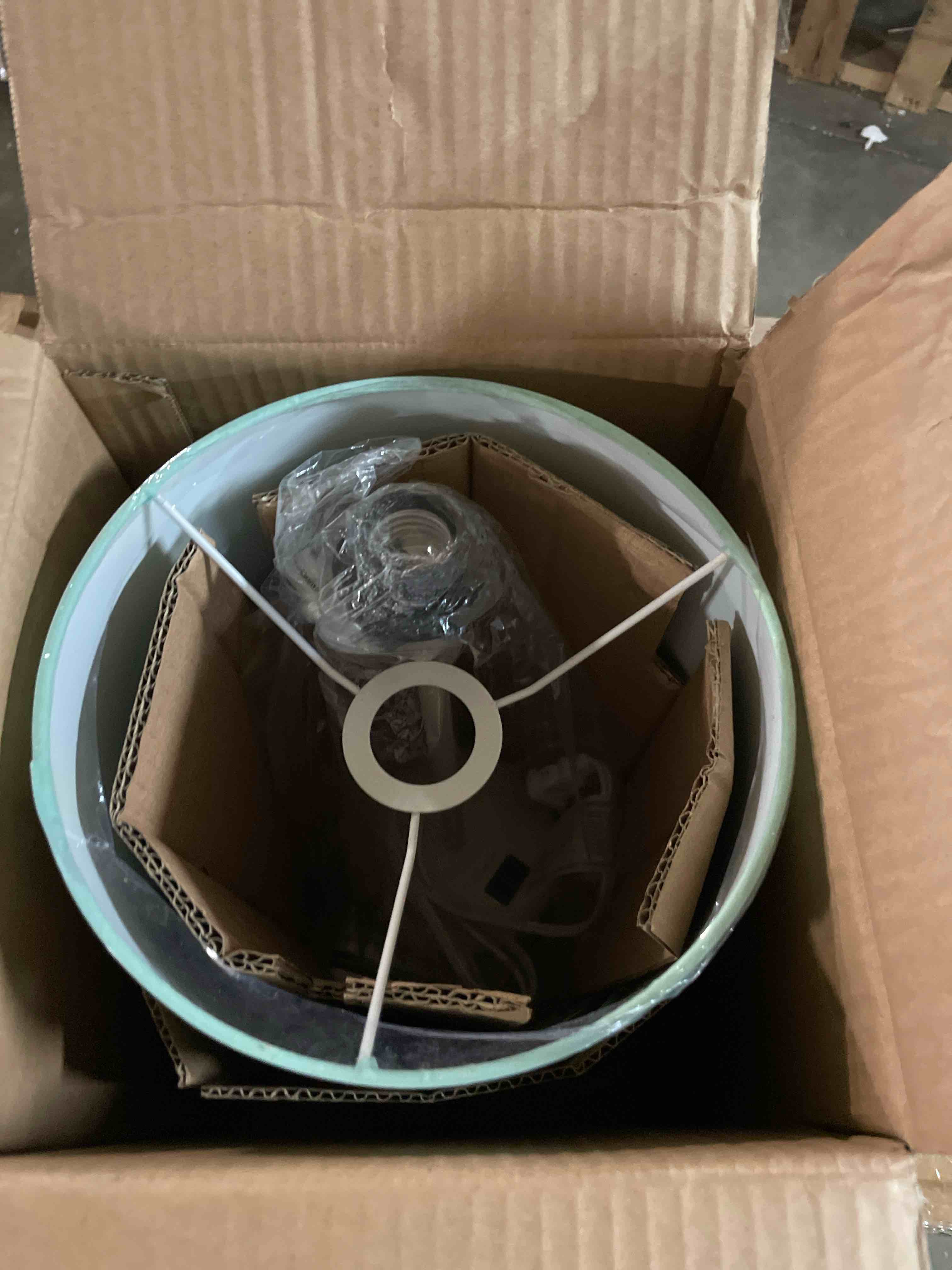 Condition photo showing New/Like New for Limelights LT2024-AOW Stick Charging Outlet Table Lamp, White Base/Aqua Shade