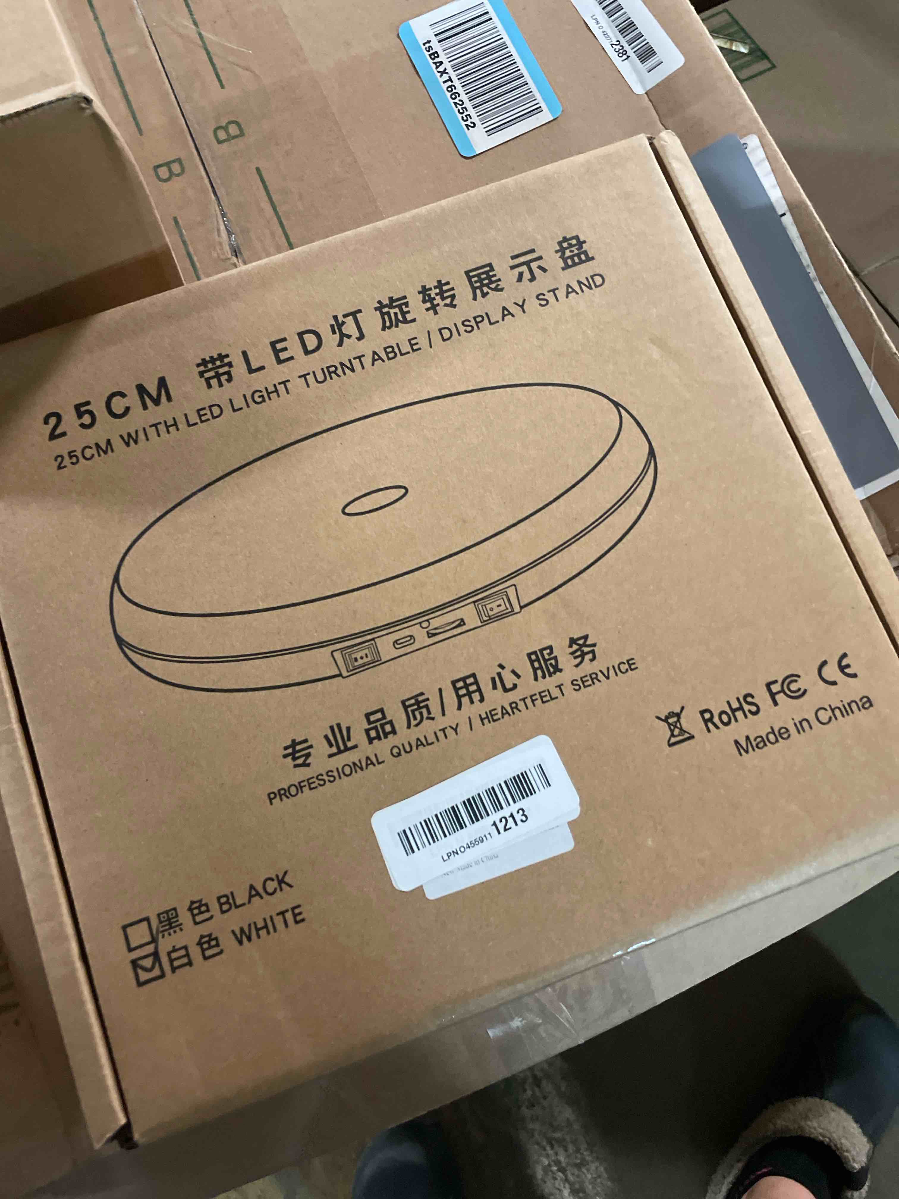 Condition photo showing New/Like New for Rotating Display Stand 10'' LED Light Turntable Stand Black Spinning Stand for Product Shows White