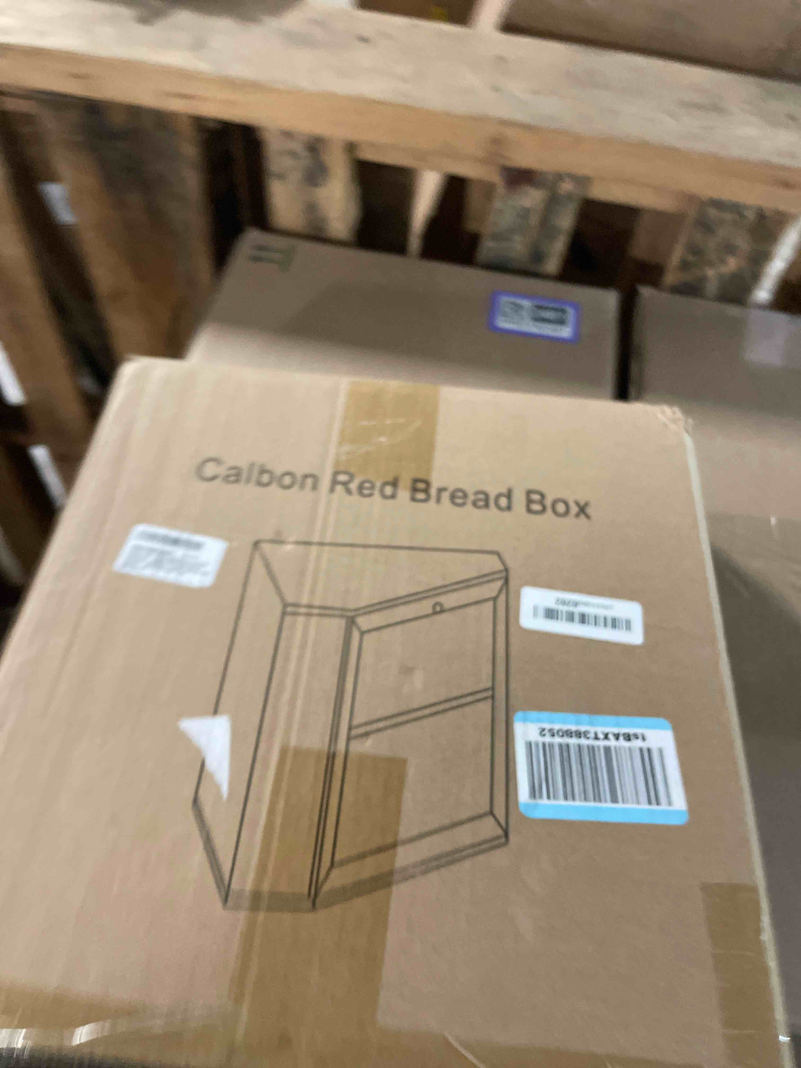 Condition photo showing New/Like New for Corner Bread Box for Kitchen Countertop – 2 Tier Bread Box Corner Countertop Cabinet – a Large, Space-Saving, Multifunctional, Food-Safe Solution with Brass Knob & Airflow Control (Red)