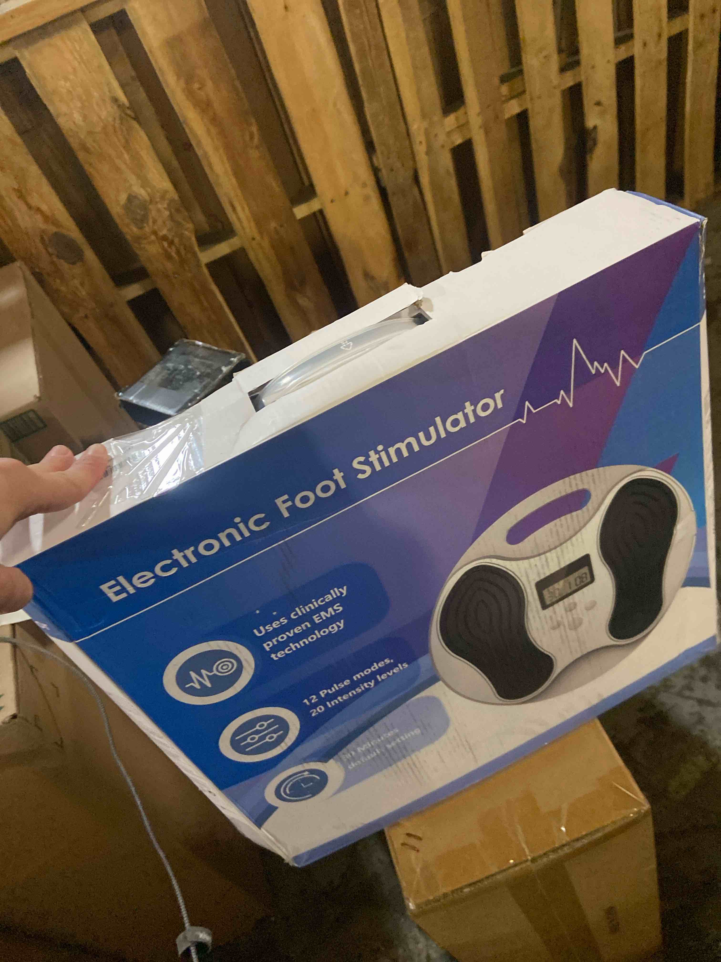 Condition photo showing Good Condition for EMS Foot Stimulator, Rechargeable EMS Foot Massager for Neuropathy, TENS & EMS Foot Circulation Stimulator for Pain Relief/Circulation/Plantar Fasciitis, 1.5KG Thin Remote Electrical Muscle Stimulator Gray