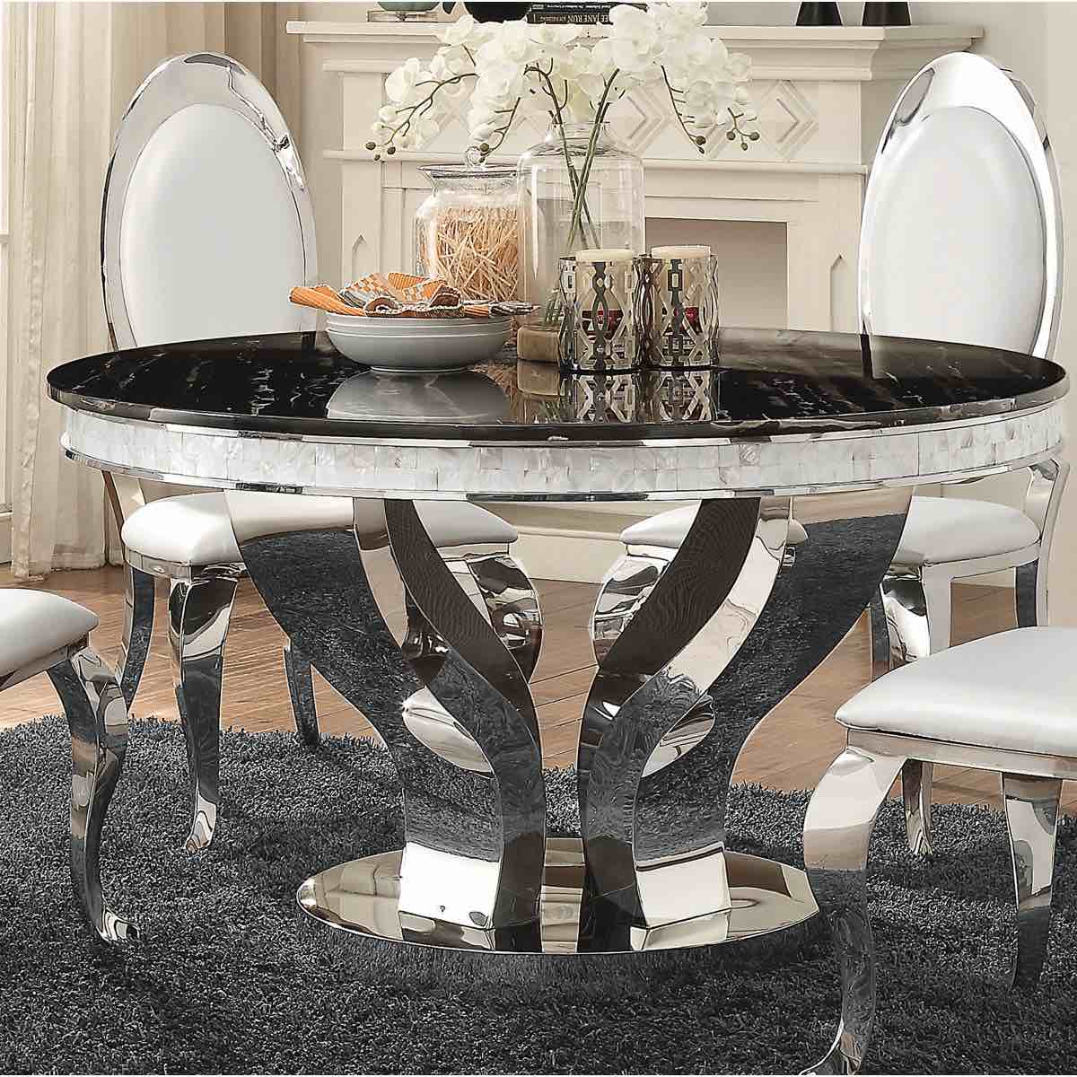 davisboro round stone top metal base dining table