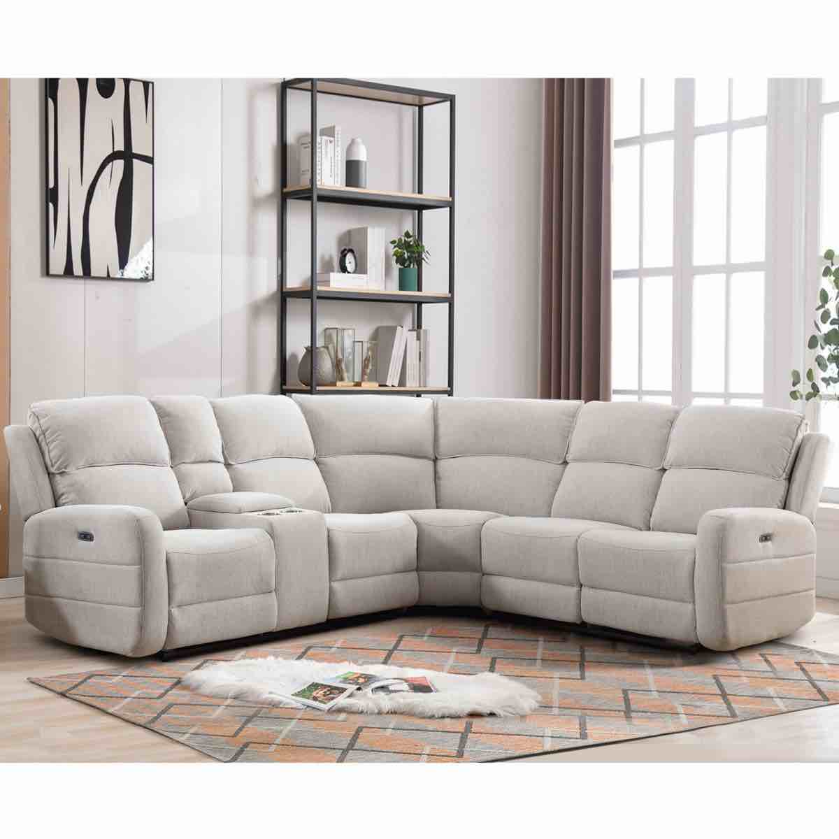Ibach 3 - Piece Modern and Overstuffed Soft Power Reclining Sectional with Cupholders and Storage