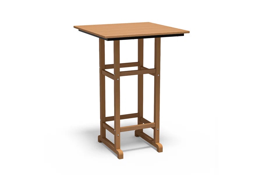 All-Weather HDPE 42" Square Bar Table – Tall Patio Pub Table with Footrest, Faux Wood Grain, Indoor/Outdoor Use