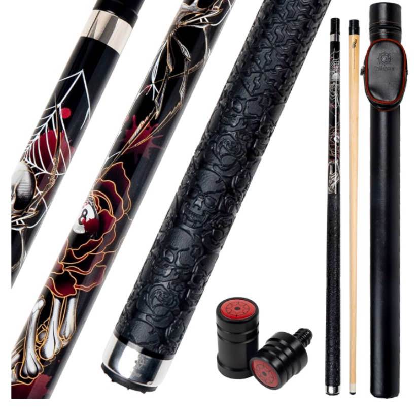 cuebar pool cue stick 58 inch 2-piece billiard cue with geometric sword inlays, unwrapped grip, mapl
