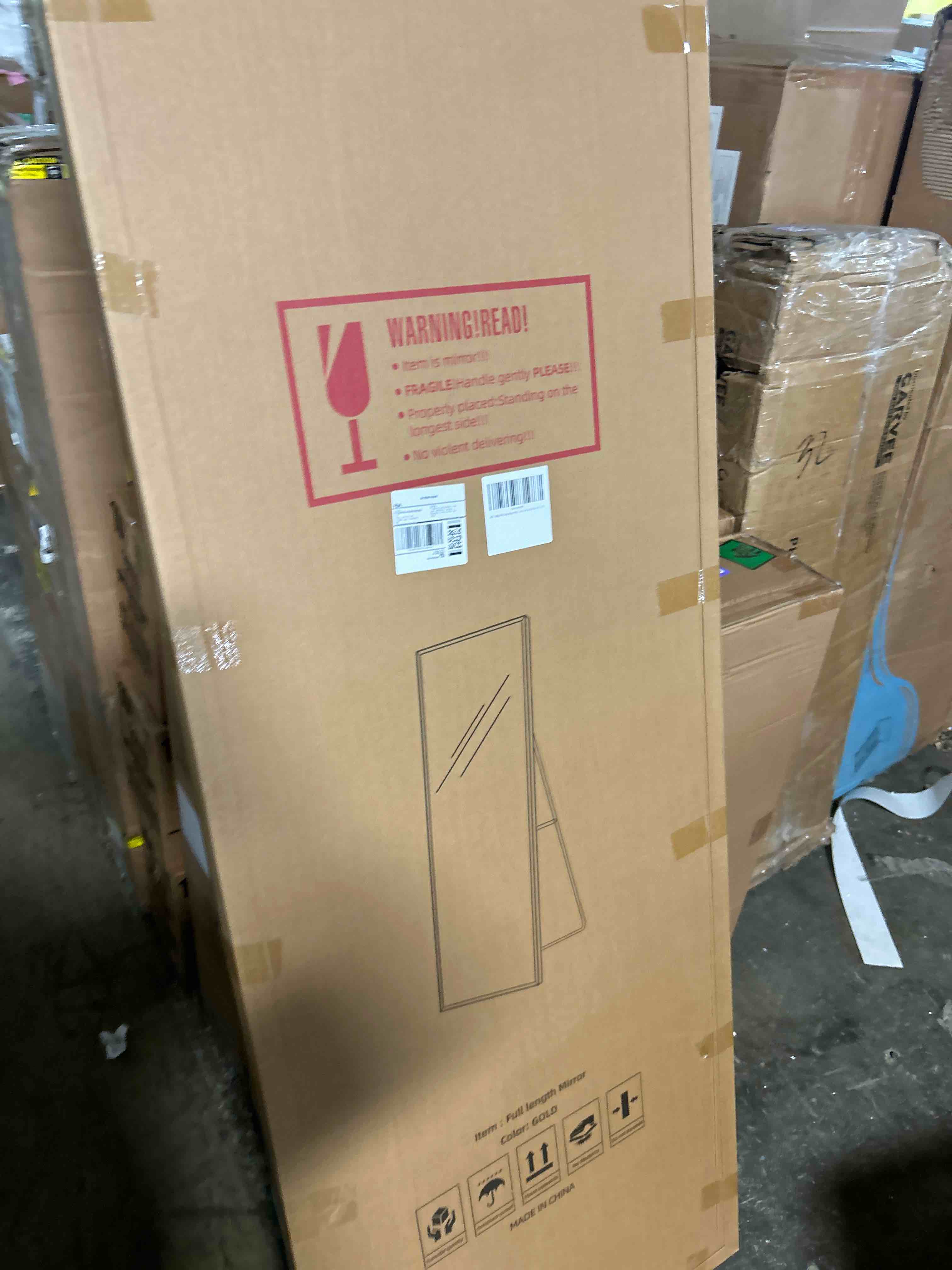 Condition photo showing New/Like New for full length mirror with stand, 65"x24" mirror full length, gold body mirror with aluminum frame, rectangle standing mirror, tempered glass full body mirror for bedroom dressing room gold-rectangle 65"x24"