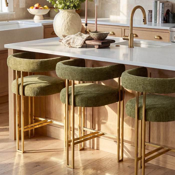 mia 24" modern gold chenille counter stool with arms (1-piece