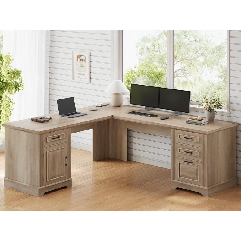 suter l-shaped executive desk with file drawer and power outlet (incomplete box b missing box a)