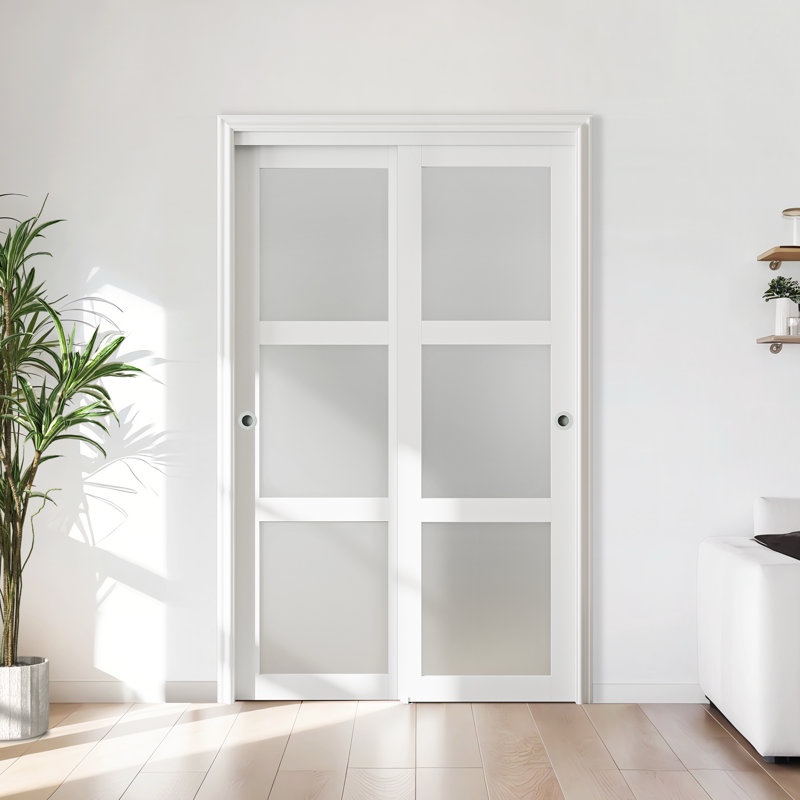 64”x80” frosted glass sliding closet doors with installation hardware kit