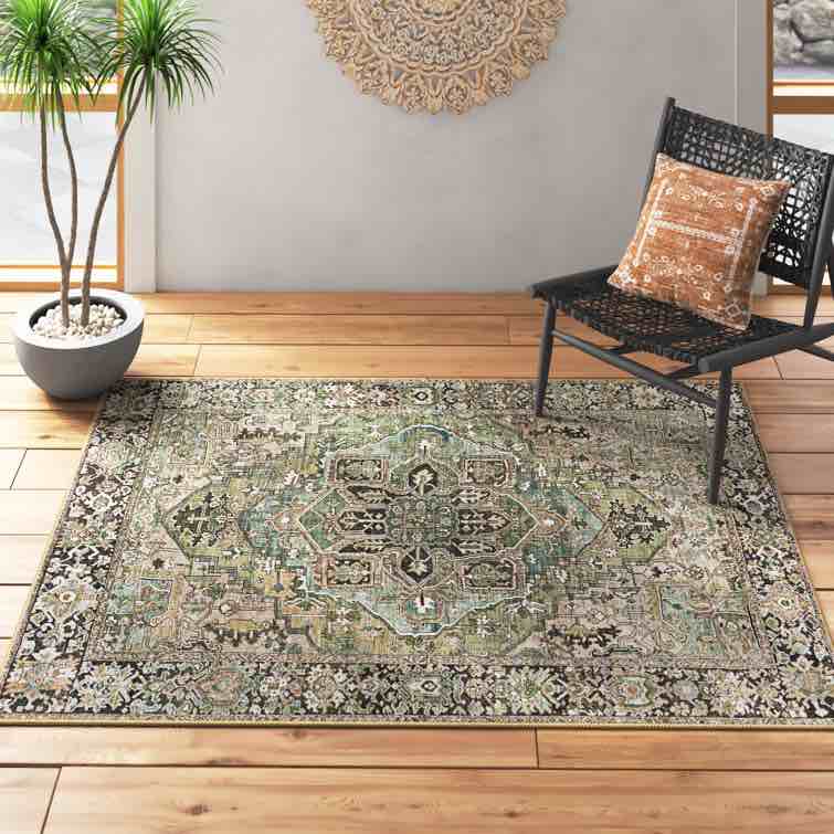 albion oriental black/green/ivory area rug 
