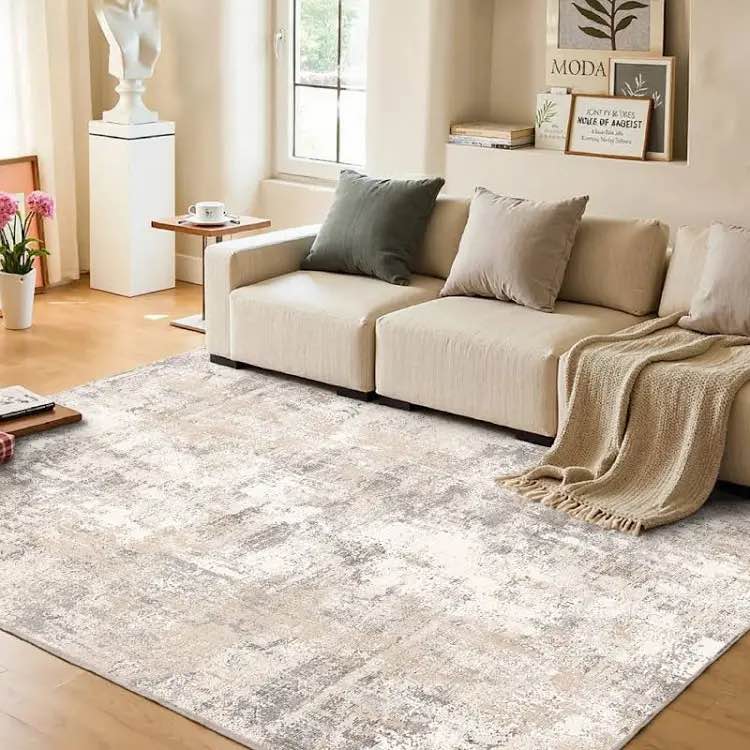 modern abstract machine washable area rug for living room, bedr
