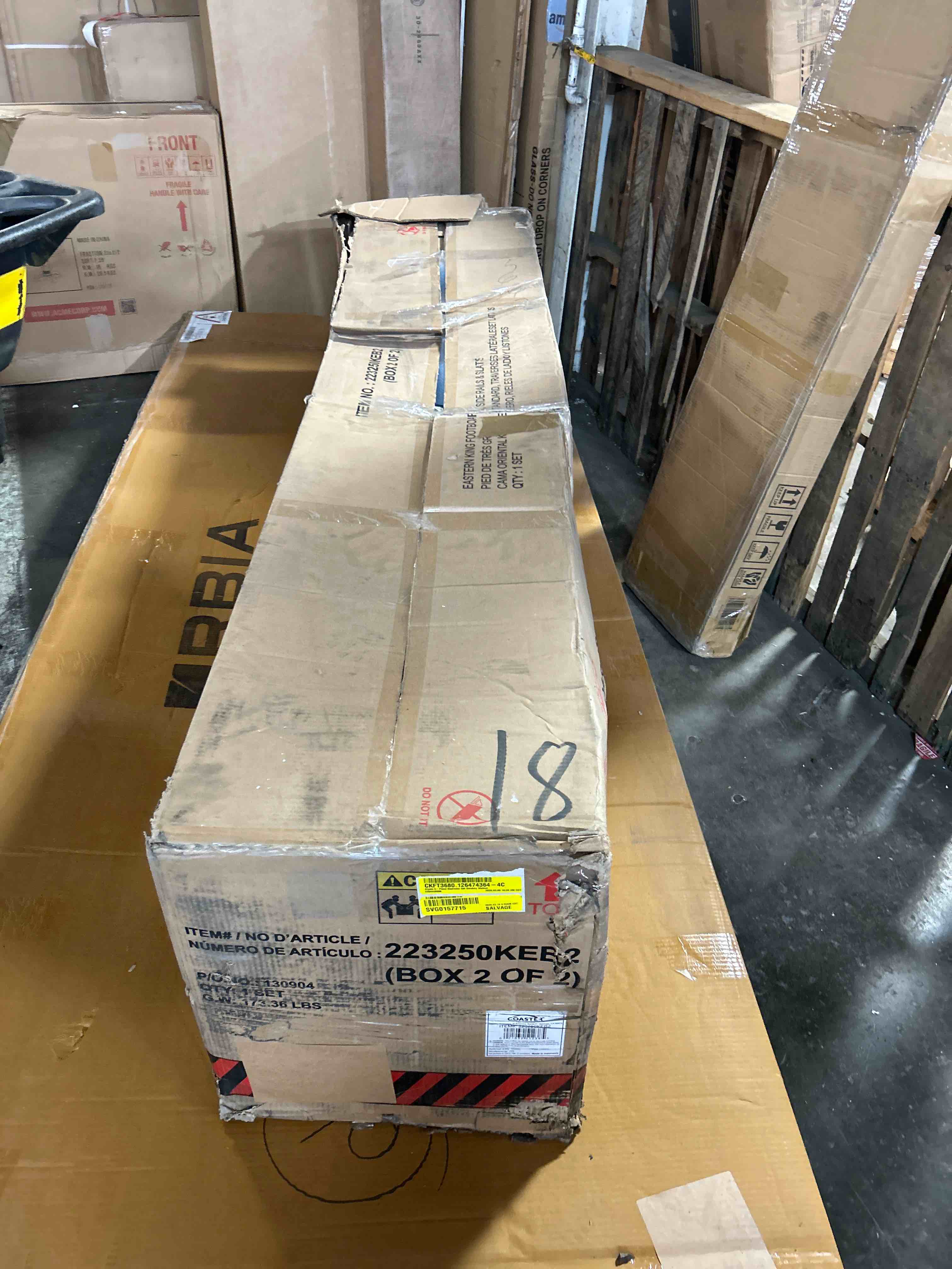 Condition photo showing As Is for kiyoto 5-piece bedroom set smokey walnut(box 2 of 2 only) 