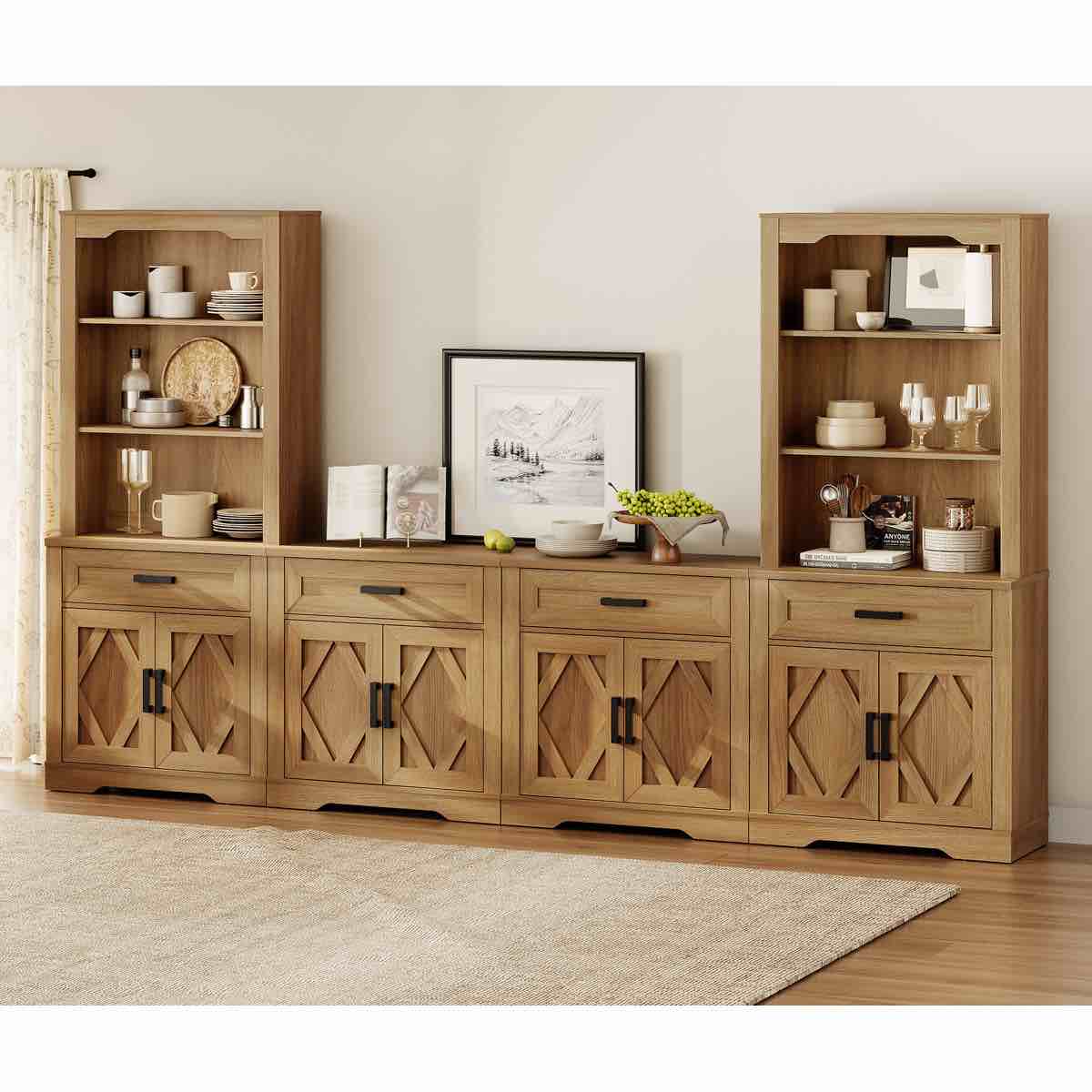 glenford 4-in-1 73.3"h tall kitchen pantry storage cabinet,large farmhouse style sideboard buffet cabinet set of 4 with drawers and shelves for kitchen(bottom 4 shelves only)