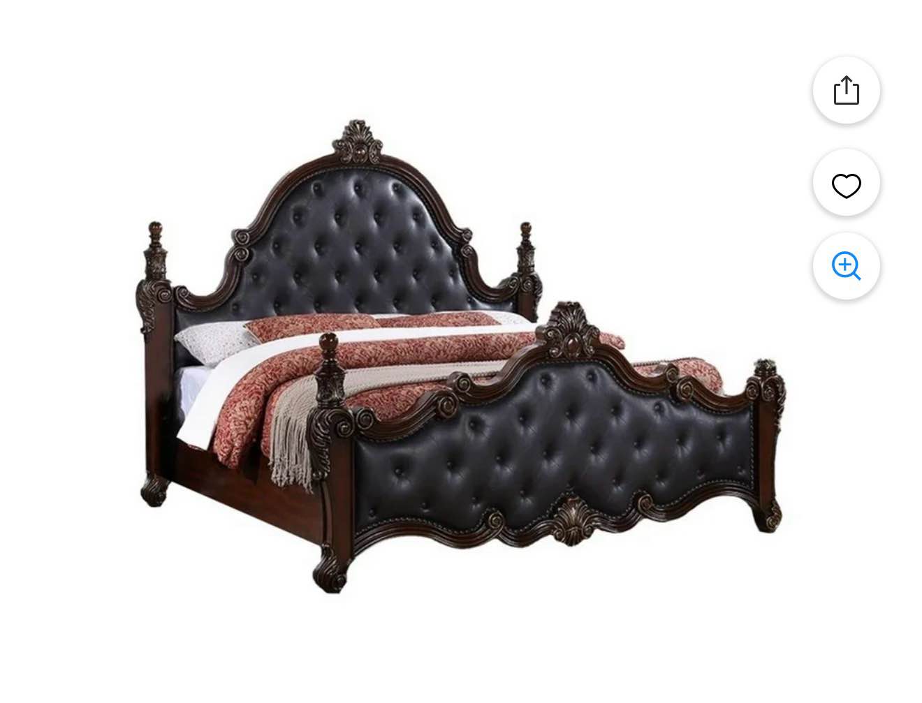 Moni King Bed, Black Button Tufted Classical Upholstery, Cherry Brown Wood