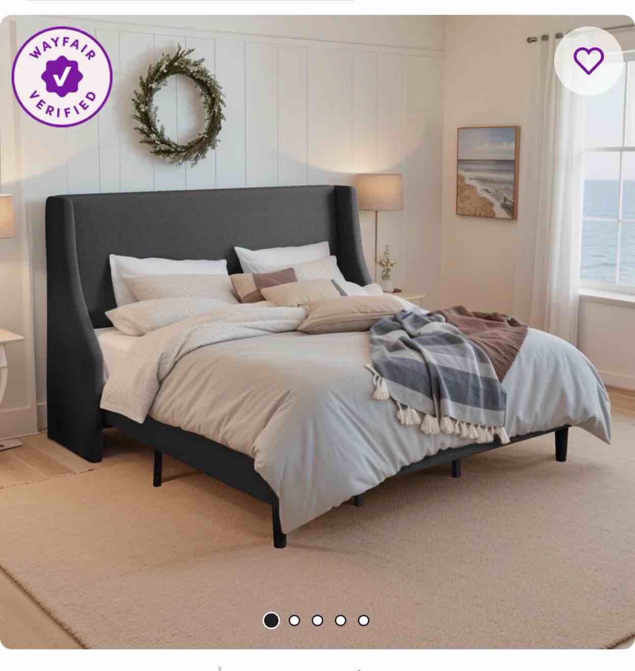 bowdoin modern linen upholstered wingback platform bed with wooden slats