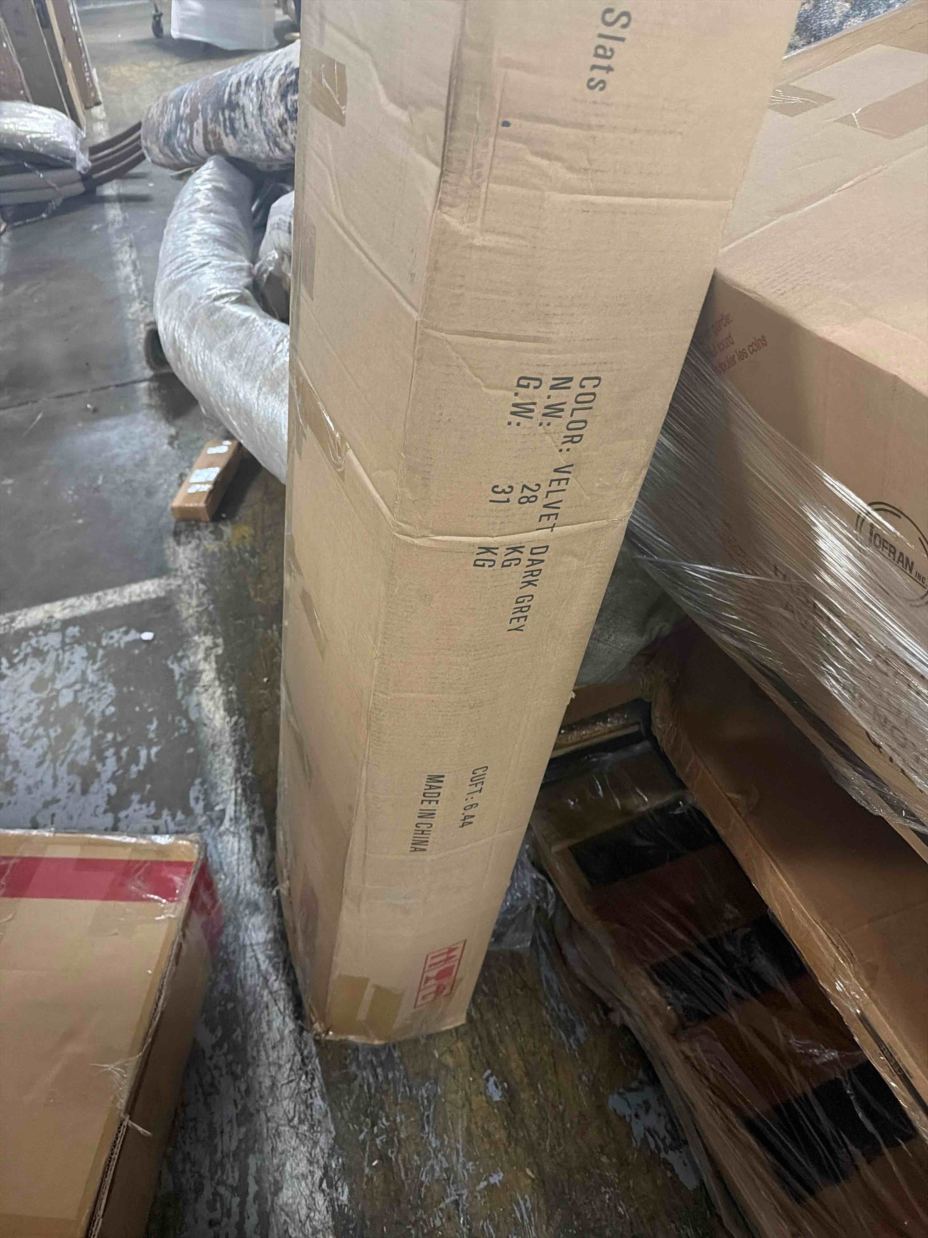 Condition photo showing Good Condition for bowdoin modern linen upholstered wingback platform bed with wooden slats