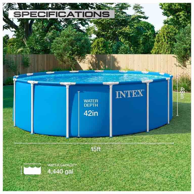 intex metal frame 15ft x 48in above ground swimming pool set w/ filter pump (new in box)