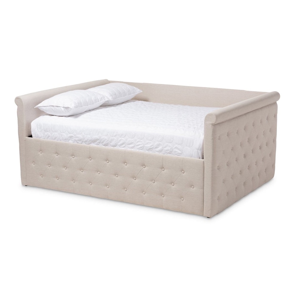 Baxton Studio Amaya Light Beige Fabric Queen Daybed (New, 4 Boxes) 37.48" H x 89.76" W x 62.6" D