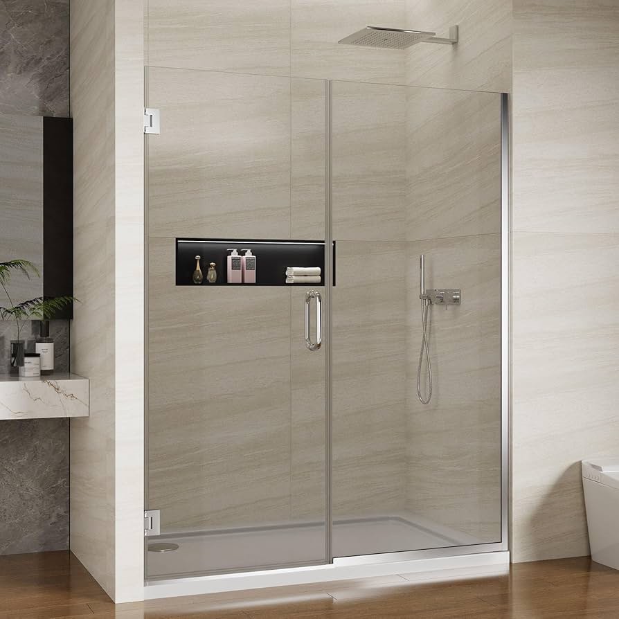 Pivot Swing Shower Door, Adjustable Width 59-60" W x 74" H Semi-Frameless Shower Glass Door with 5/16 in (8mm) Clear SGCC Tempered Glass with Nano Easy-Clean Coating (New in Box)