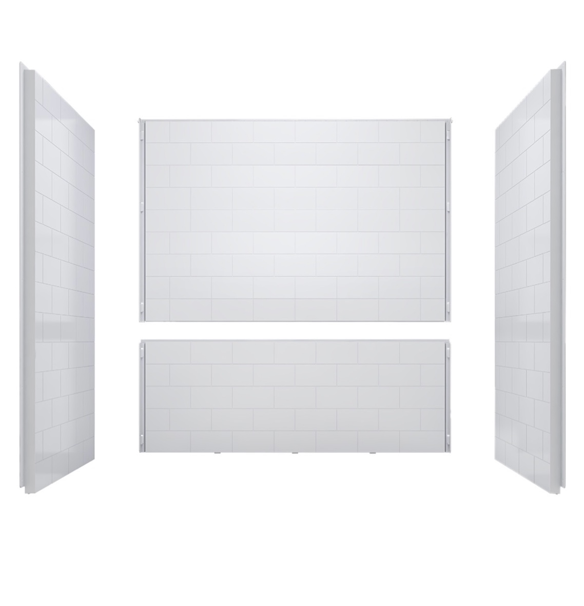 Condition photo showing New/Like New for woodbridge 60 in. w × 32 in. d x 64 in. h 4-piece solid surface alcove tub wall kit with staggered brick pattern, gloss white finish